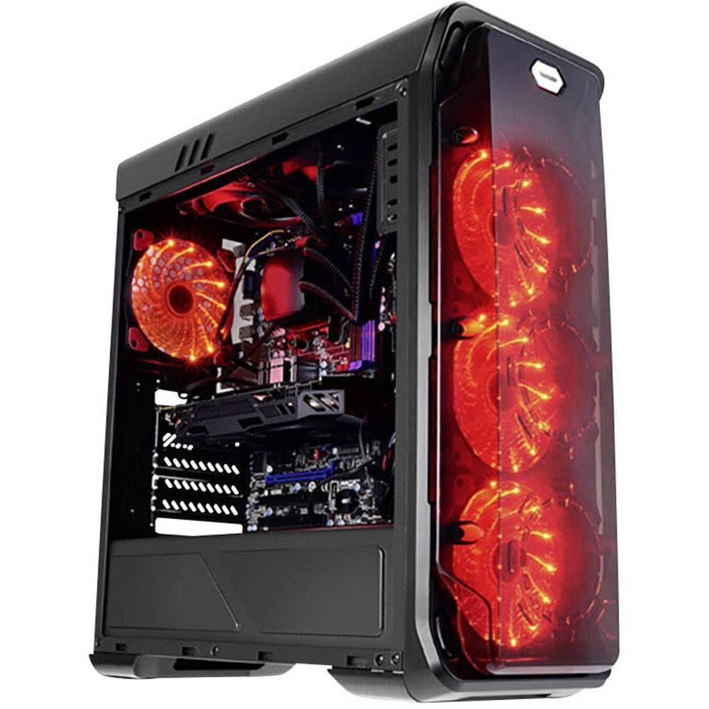 LC-Power PC-Gehäuse RED Typhoon Gaming Gehäuse, 3 Vorinstallierte LED  Lüfter, Lüftersteuerung, Staubfilter