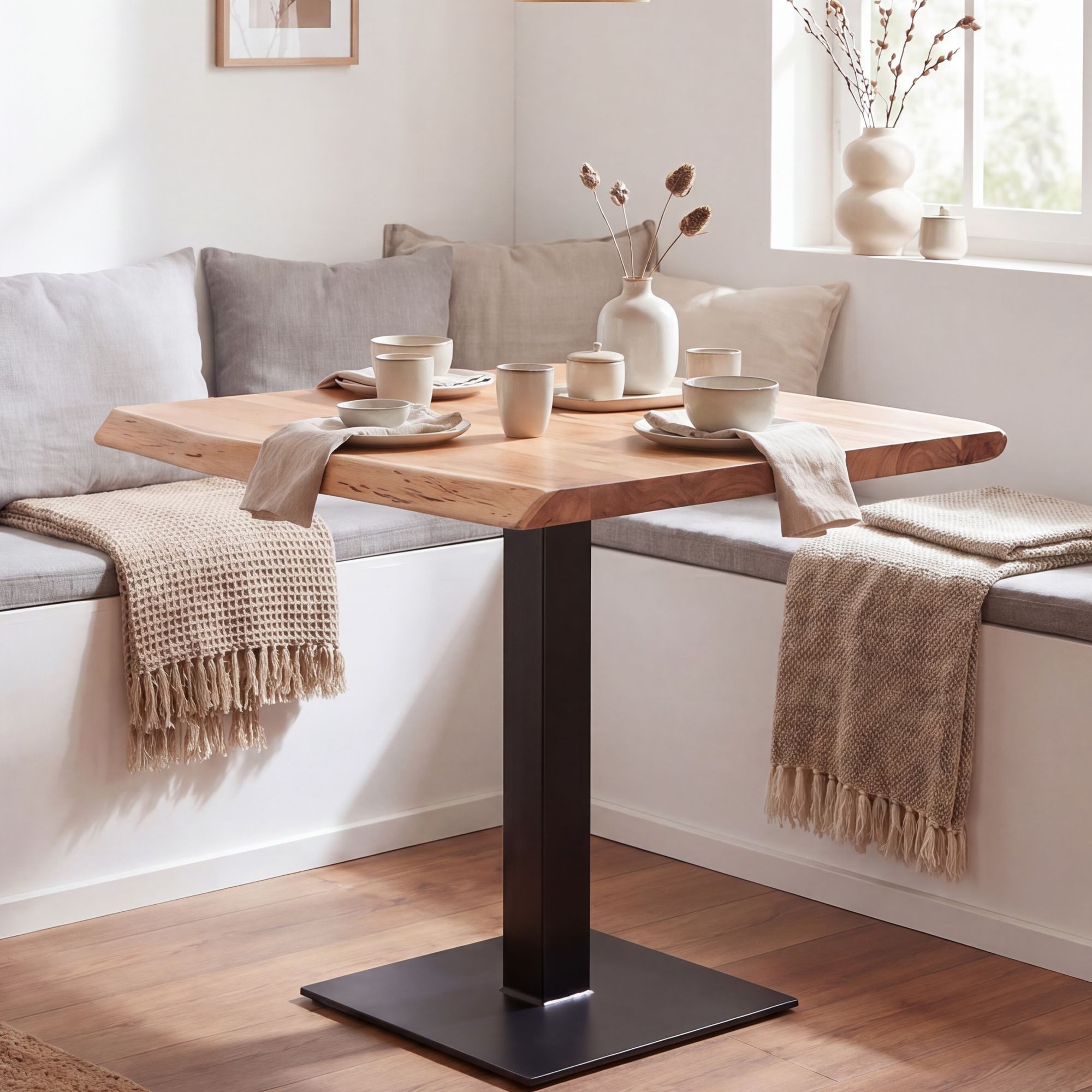 Wohnling Esstisch WL5.975 Baumkante Esszimmertisch Akazie Massiv 80 x 75 cm Küchentisch (mit Baumkante 80 x 75 x 75 cm Akazie Massivholz), Esszimmertisch Quadra – Bild 2 von 5