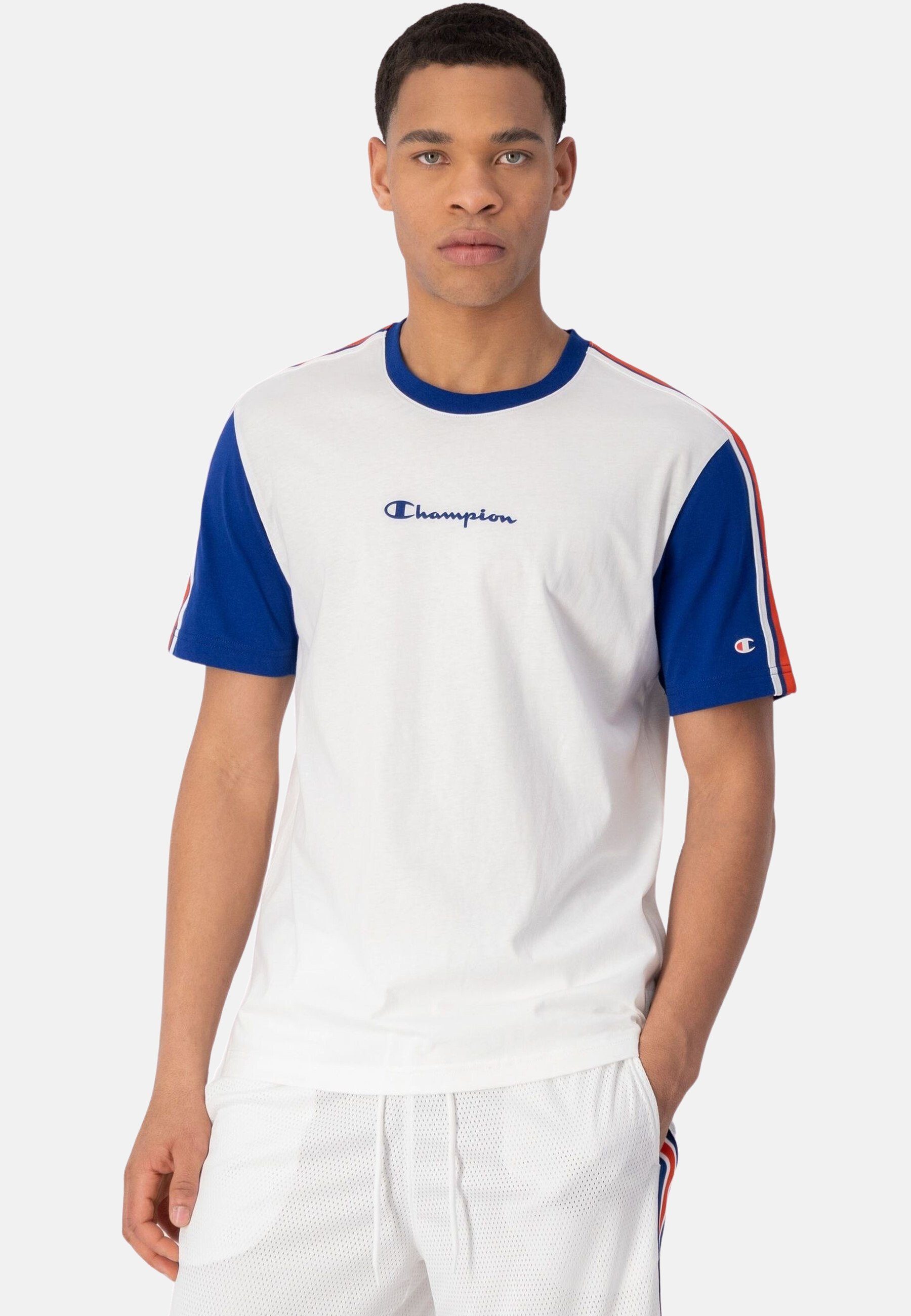 Rundhals-T-Shirt T-Shirt Jacquardband Shirt Comfort Champion mit weiß in