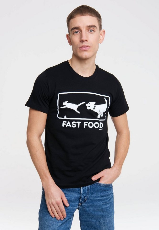LOGOSHIRT T-Shirt FAST FOOD mit lustigem Print, Bequeme Passform dank  klassischem Rundhals-Ausschnitt
