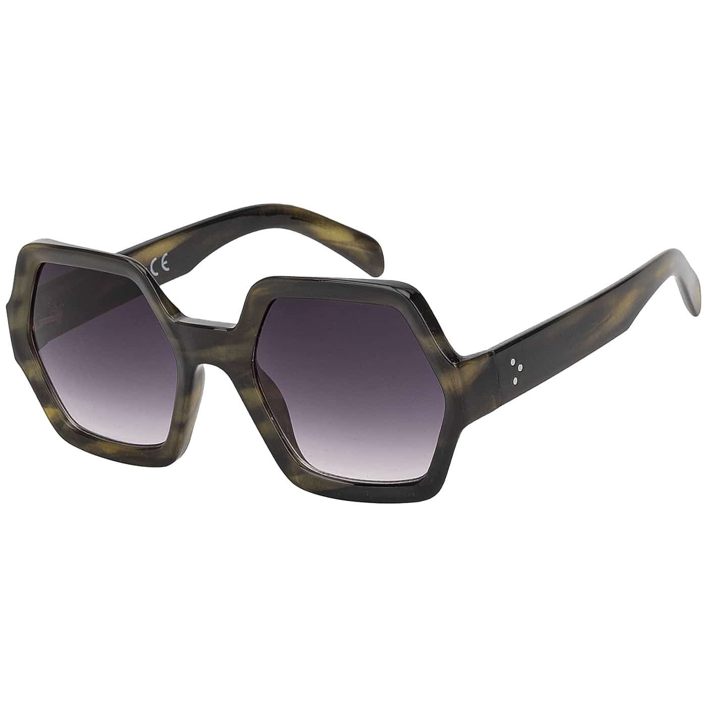 Linsen Damen (1-St) Retrosonnenbrille und braunen Khaki-Marmoriert violett Große BEZLIT Sonnenbrille mit Designer Eyewear