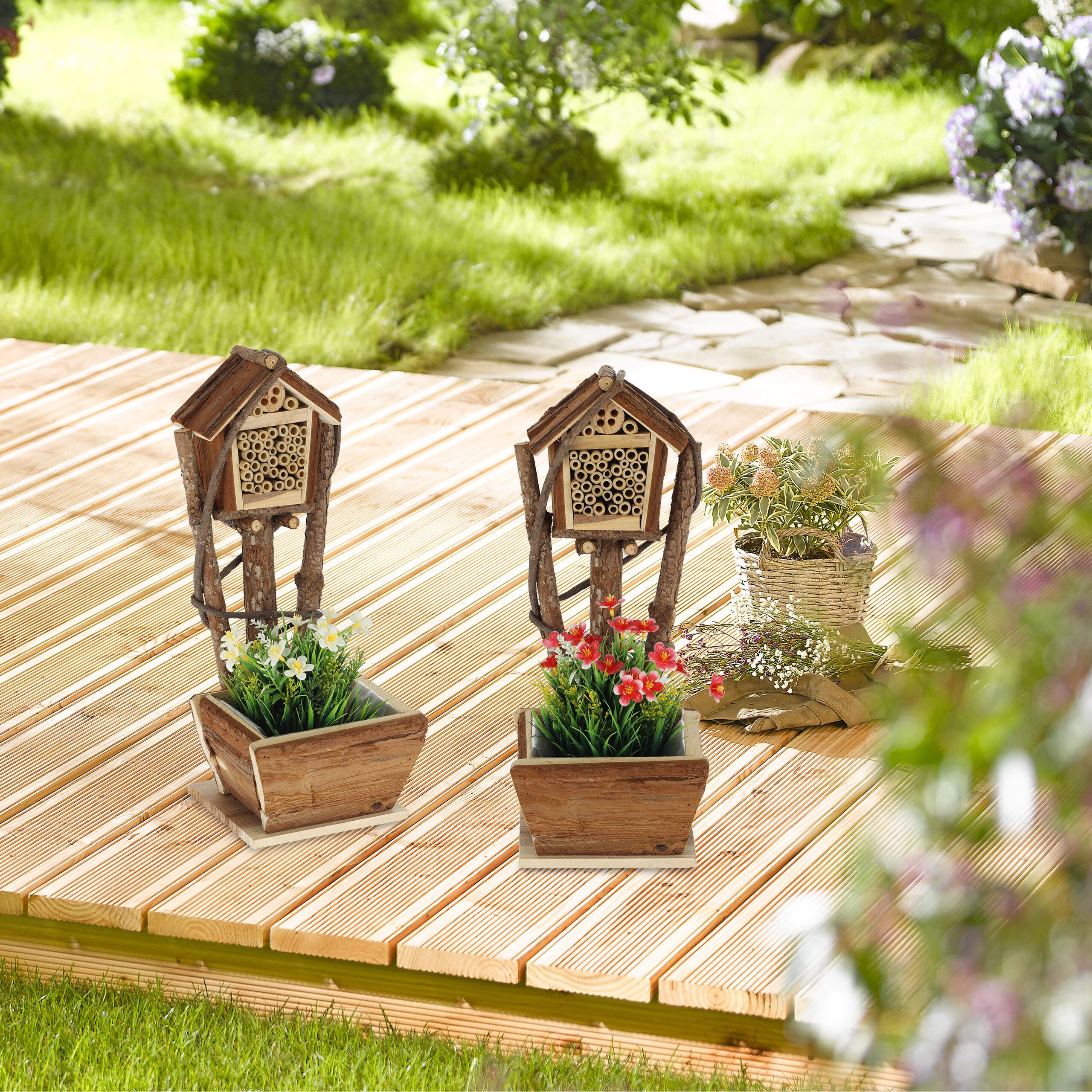 relaxdays Insektenhotel Bienenhotel mit Blumentopf 2er Set
