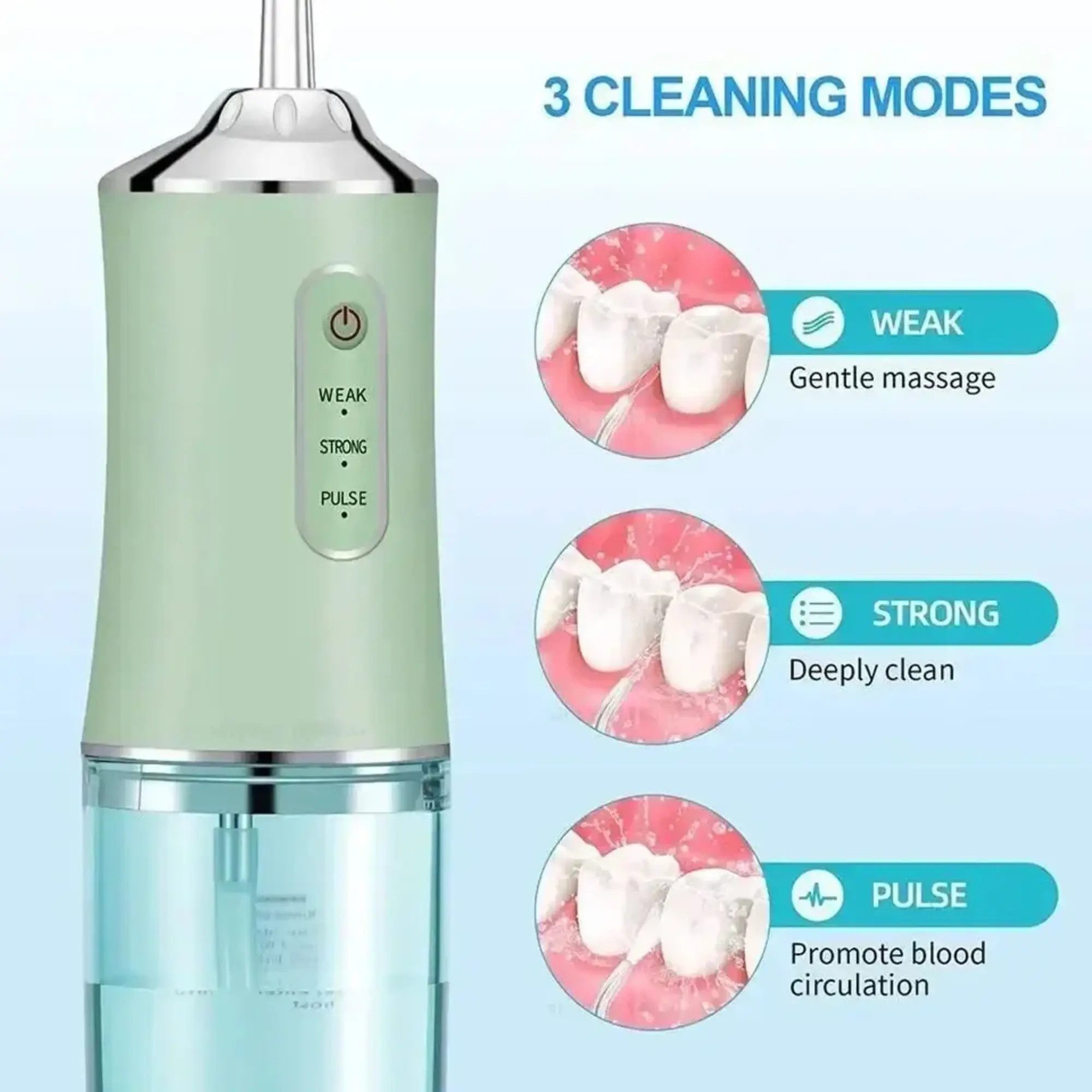 Montegoni Munddusche Elektrische Zahnreiniger mit 220ML Wassertank, Tragbar, Wasserdicht Munddusche,4 Düsenspitzen, 220 ml, 3 Modi – Bild 5 von 5