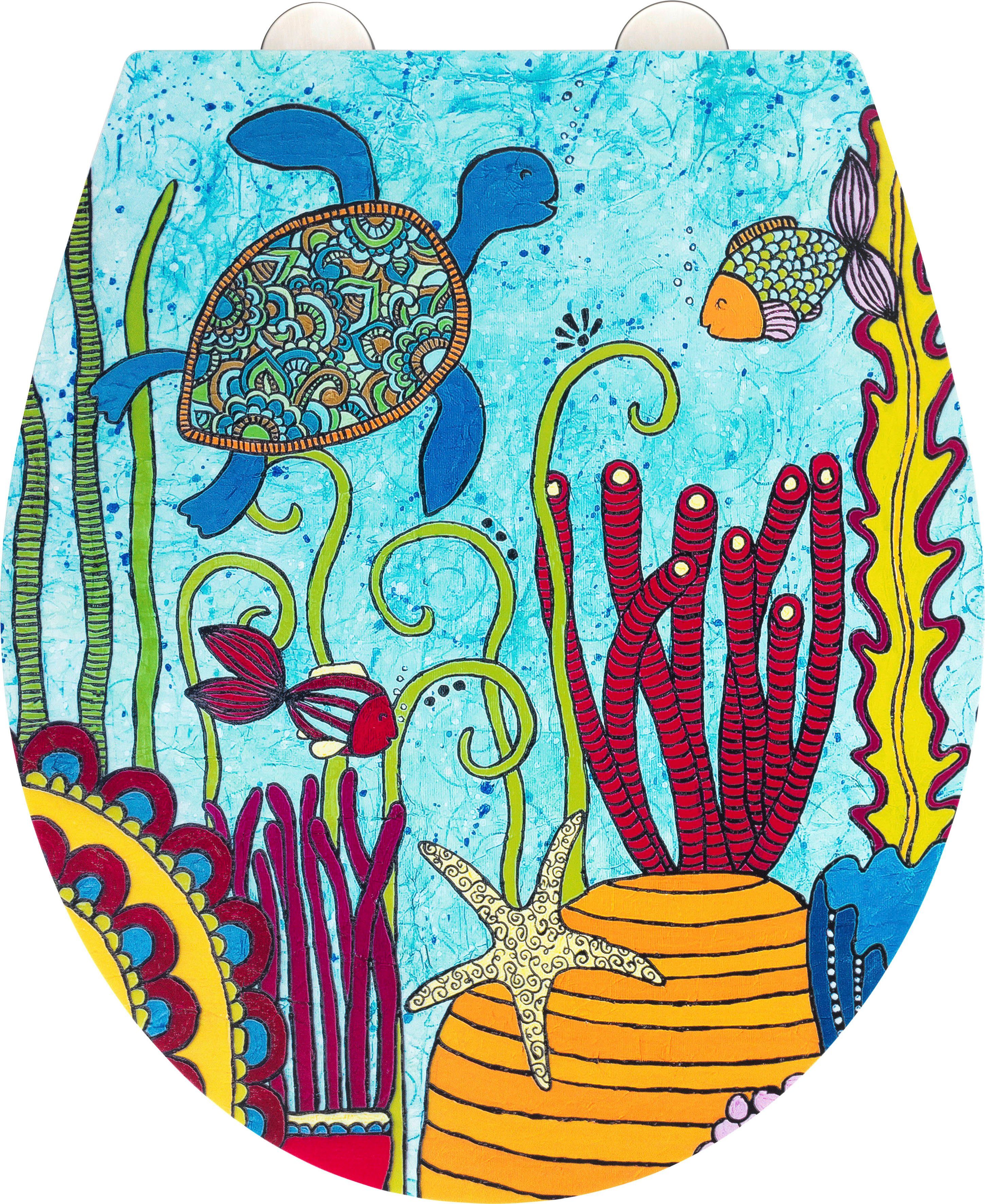 WENKO WC-Sitz Under Water, mit Relief, aus antibakteriellem Duroplast