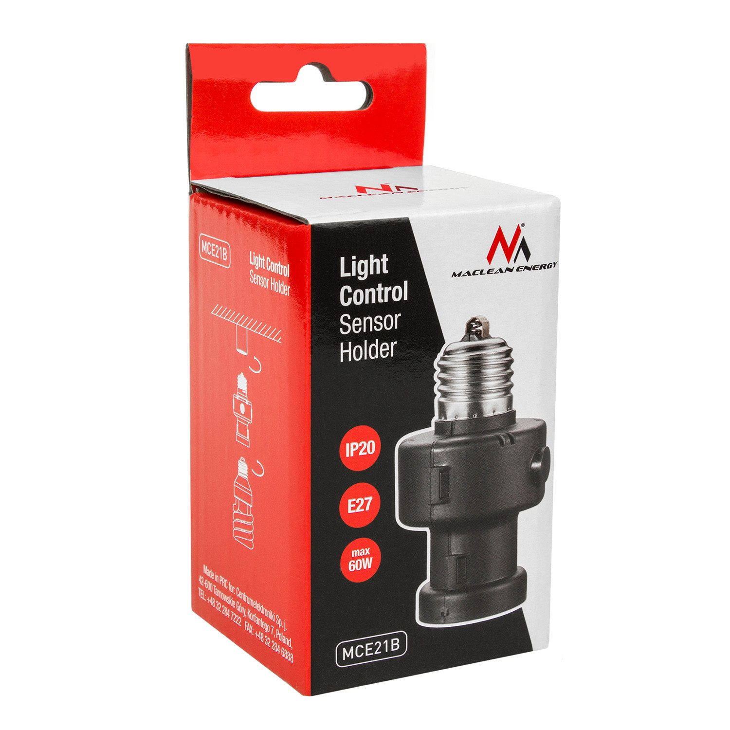 Maclean Lampenfassung MCE21 E27 Lampenfassung mit Dämmerungssensor & Timer 100W, (1-St), Automatische Lichtsteuerung für Flur, Keller und Garage