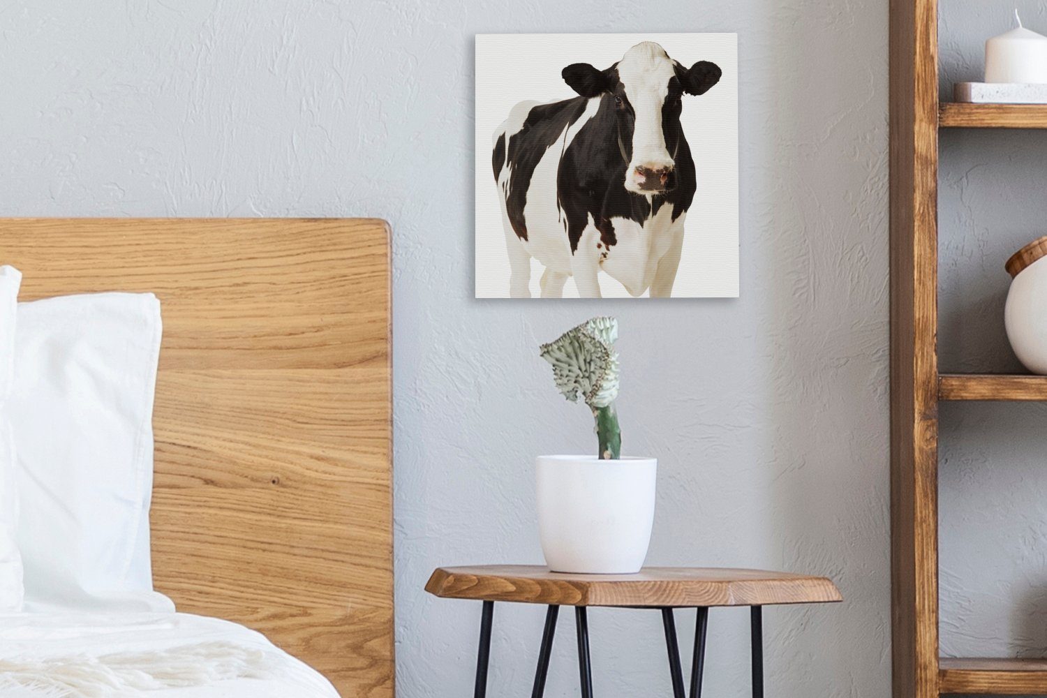 Tiere, Kuh Wohnzimmer für Schwarz - - - Leinwand Schlafzimmer Weiß St), (1 OneMillionCanvasses® Leinwandbild Bilder