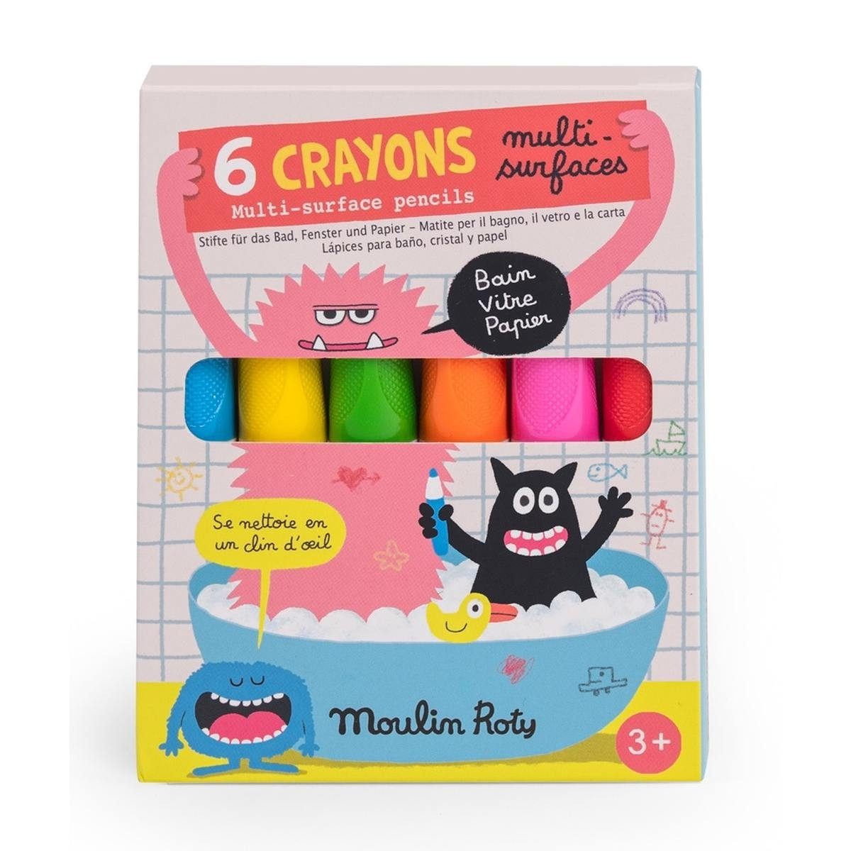 Moulin Roty Kreativset Schmouks 6 Multi-Surface Stifte Malset für kreative Kinder ab 3 Jahren, Malset