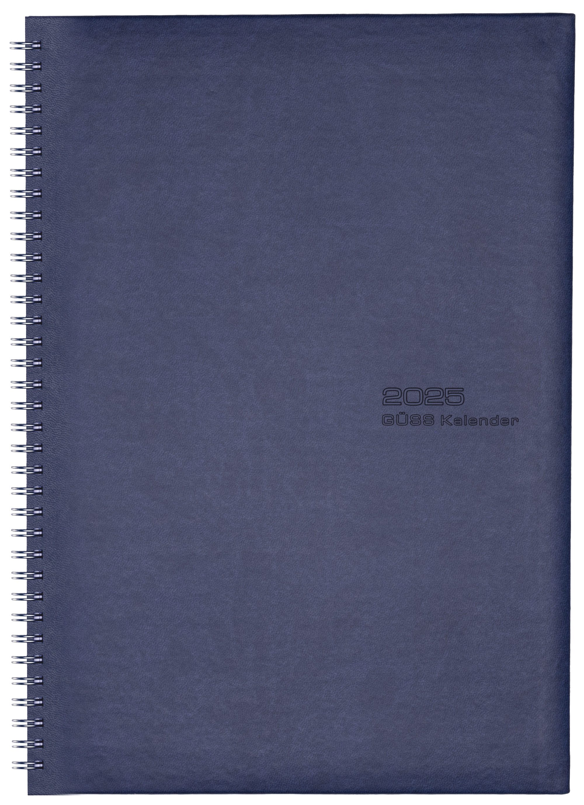 GÜSS Kalender Terminplaner 2025 Güss EURO-Timer 24x17cm mit Wire-O-Bindung Einband Tucson blau