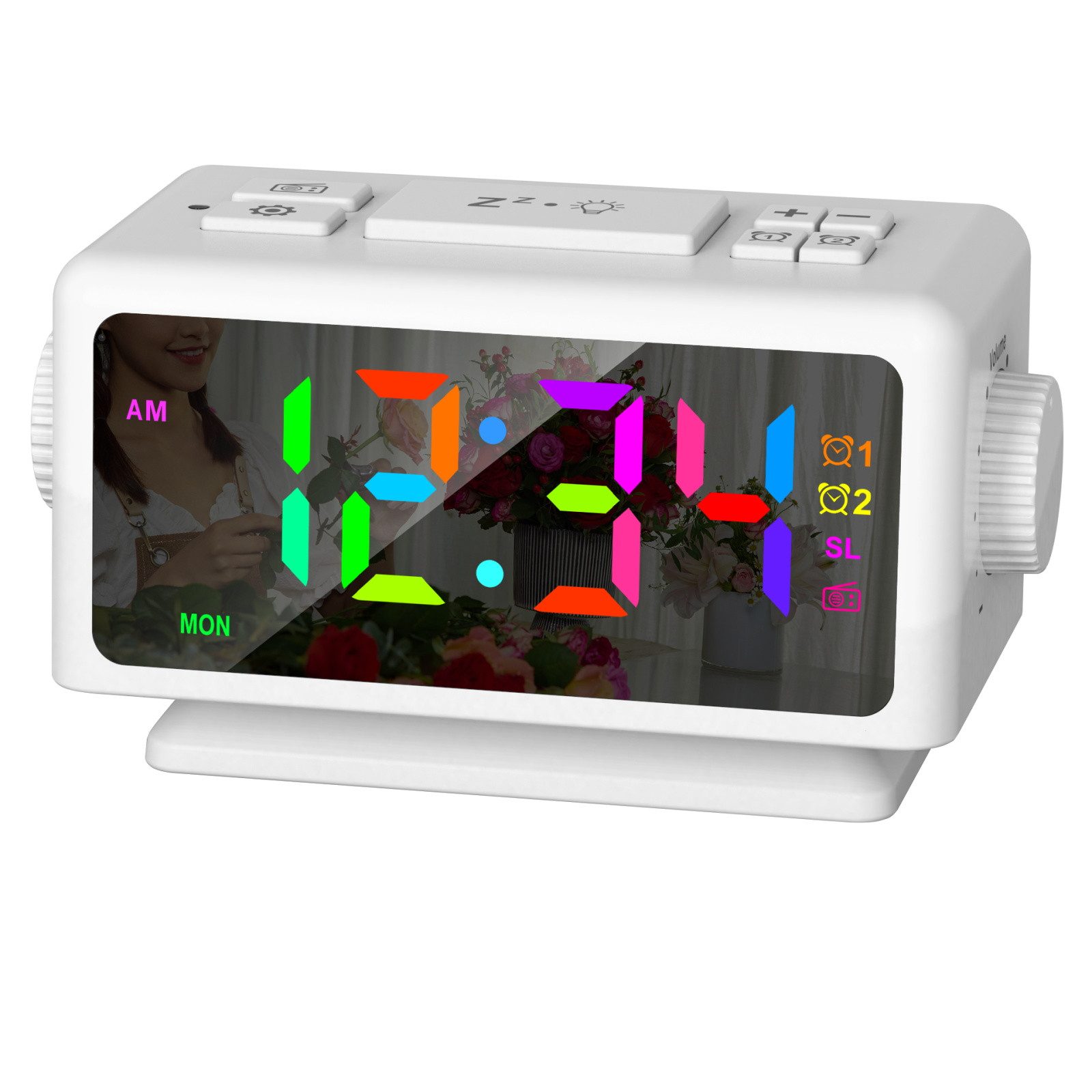 Tekoo Radiowecker digital mit 2 USB-Ladeports, RGB LED Display & Doppelalarm : Lichtsensor zur automatischen Dimmung, 70 Senderspeicher, Sleeptimer
