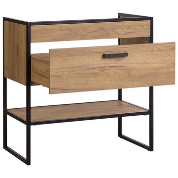 Lomadox Badmöbel-Set MANHATTAN-56, (Spar-Set, 5-St), Gold Craft Oak Eiche/schwarz 190/200/46cm