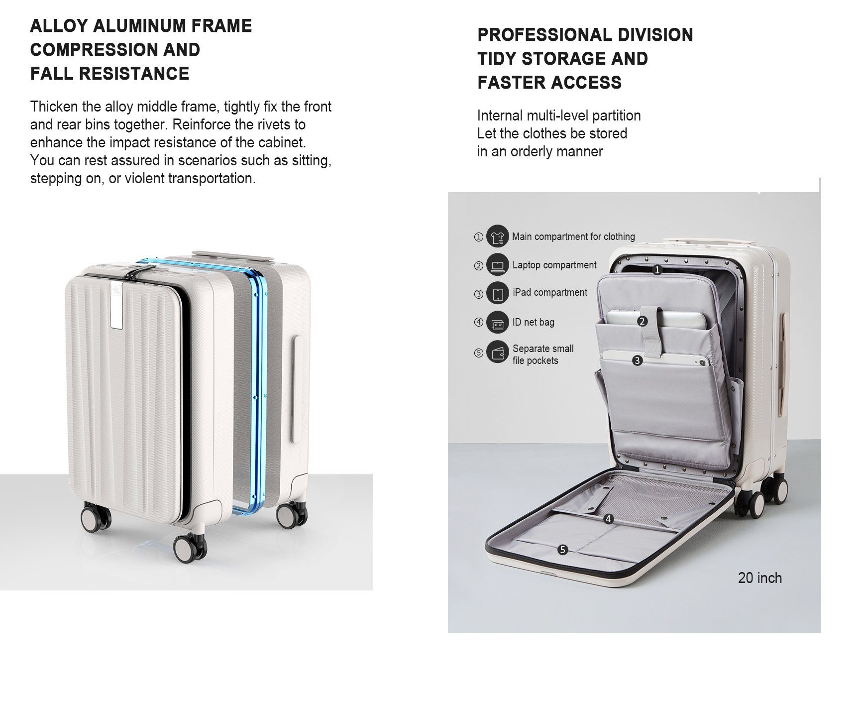 grau Hanke TSA Premium Laptopfach, Polycarbonat, Handgepäckkoffer Hartschalen-Trolley mit