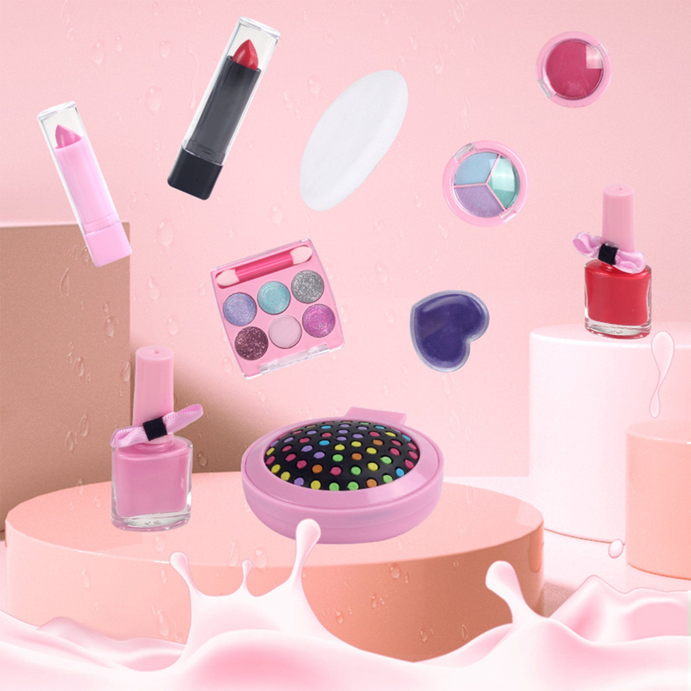 KINSI Schmink-Set Kinder Make-up Set für Mädchen ab 5 Jahren - Kosmetik-Spielzeug, 20-tlg., mit Nagellack & Lippenstift,Perfekt für Rollenspiele & Kinderpartys – Bild 5 von 5