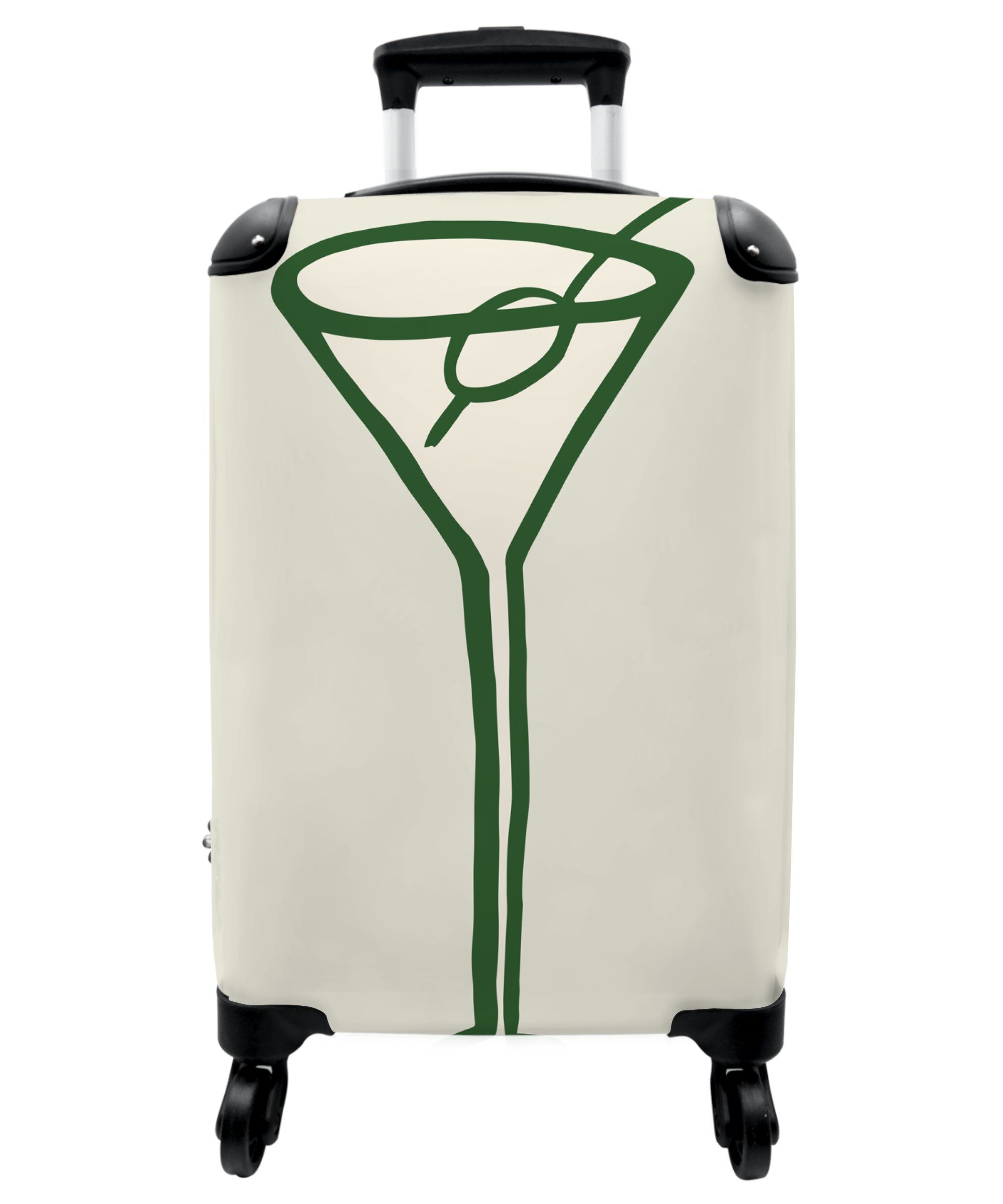 NoBoringSuitcases.com© Handgepäckkoffer 55x35x20cm mit Cabin 4 Rollen, Glas Rollen - - - Reisekoffer Cocktail 4 Kleine Trolley Strohhalm Handgepäck Rollkoffer Grün, 