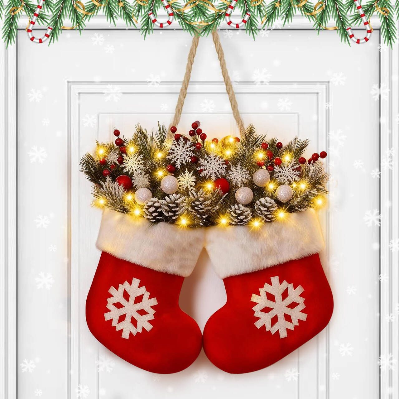 Kunstkranz Türkranz Weihnachten Beleuchtet, Hängende LED Weihnachtsdeko Hau günstig online kaufen