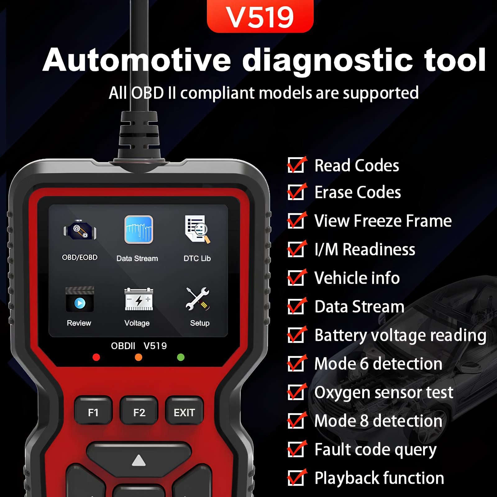 Athlix OBD2-Diagnosegerät OBD2-Diagnosegerät OBD2 Diagnosegerät Auto Diagnosewerkzeug, Universal KFZ, kompatibel dank Betriebsspannungsbereich von 9–16 V