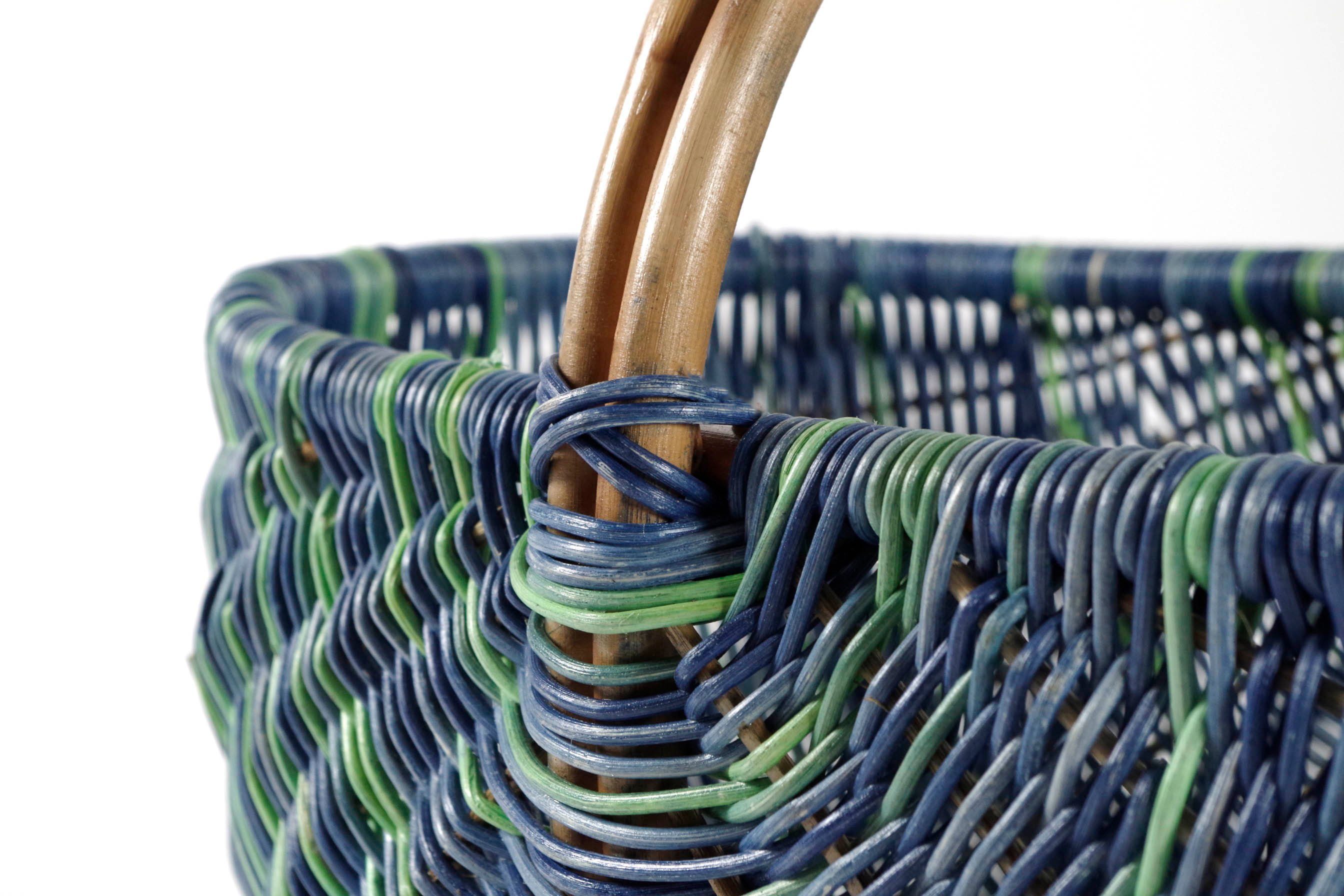 Kobolo Einkaufskorb Rattankorb in multicolor blau - 50x35x37 cm, 32 l