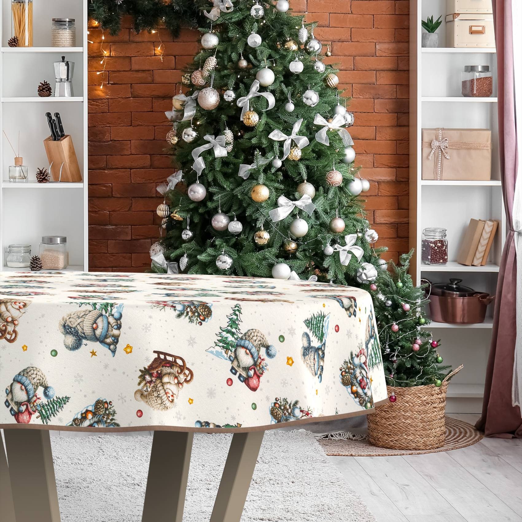 ANRO Tischdecke Weihnachten abwaschbare Weihnachtstischdecke (Einzelstück 1-tlg), Schmutzabweisend Weihnachten Grün Rund 100cm – Bild 5 von 5