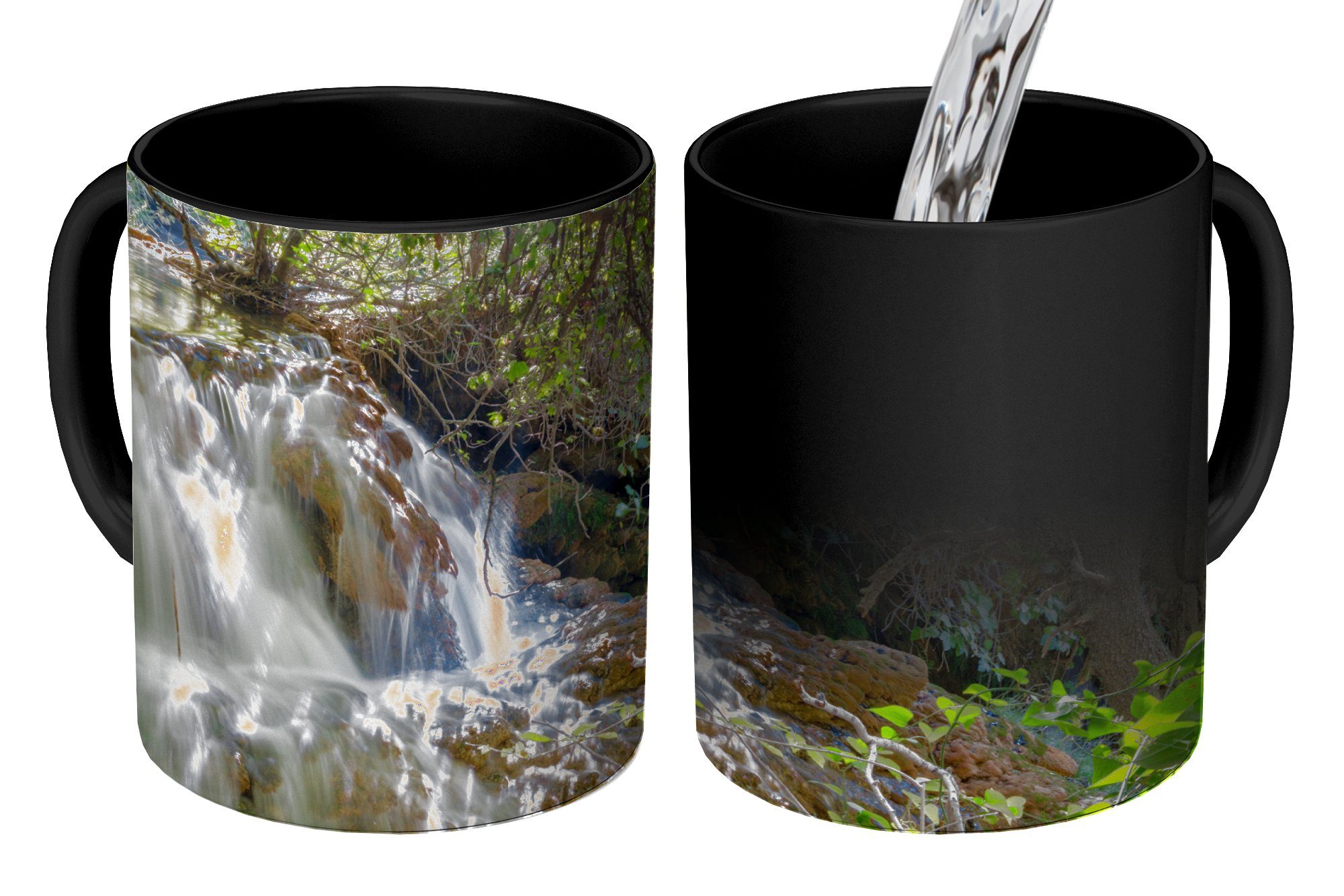 MuchoWow Tasse Ein Wasserfall zwischen den Baumstämmen im Krka-Nationalpark in, Keramik, Farbwechsel, Kaffeetassen, Teetasse, Zaubertasse, Geschenk