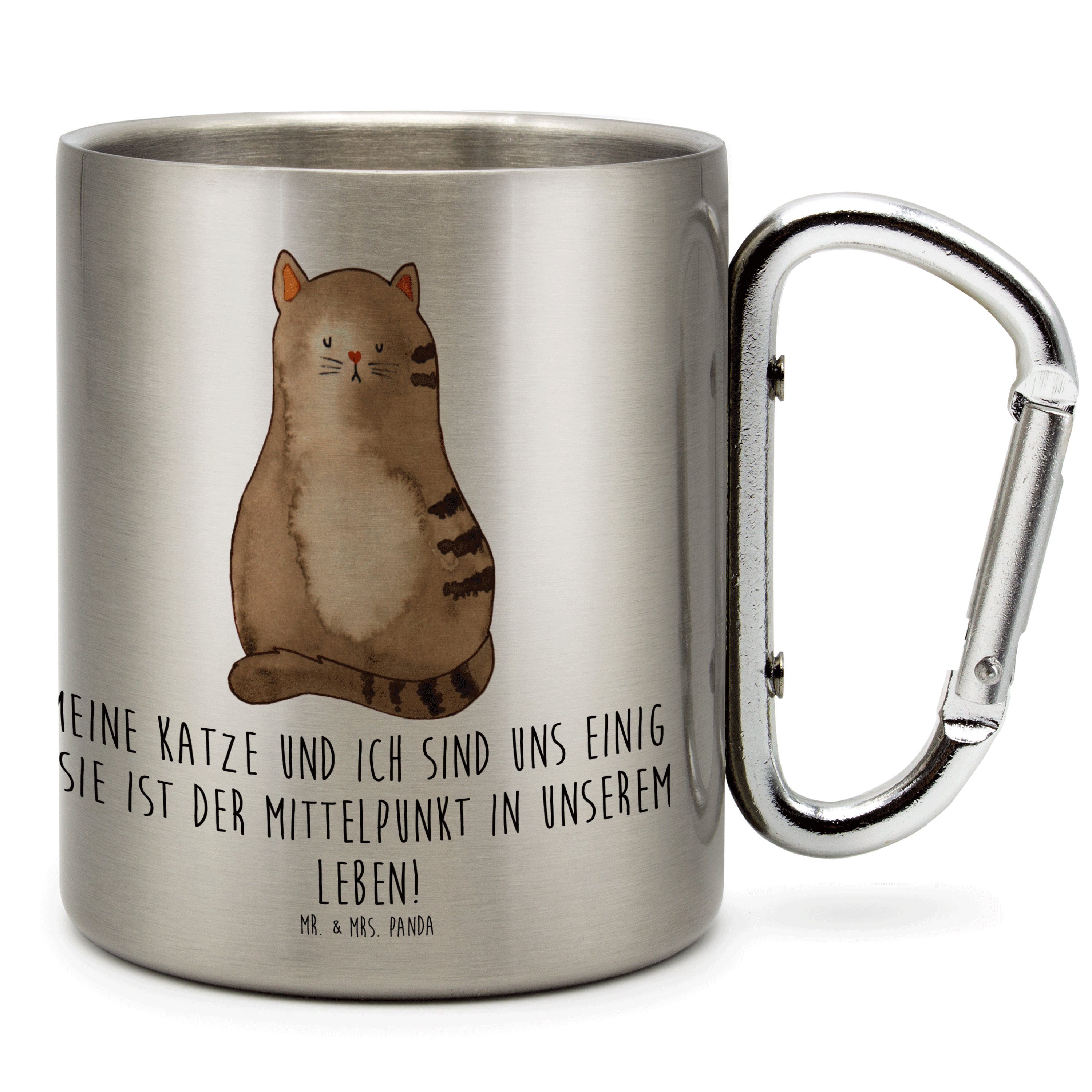 Mr. & Mrs. Panda Tasse Katze Sitzen, Isolierbecher, Transparent, Katzen, Thermobecher, Edels, 1-tlg., Edelstahl