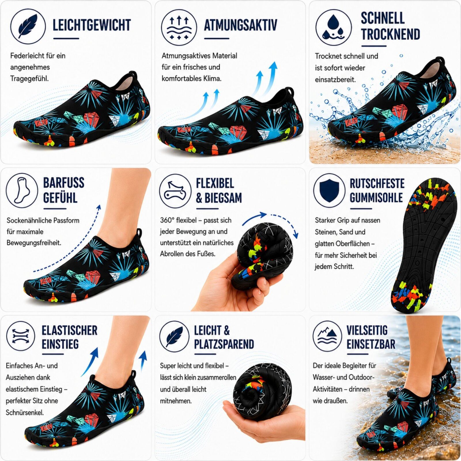 DOTALES Aqualite Barfuß-Wasserschuhe, Badeschuhe Damen & Herren Aquaschuh Minimalschuhe