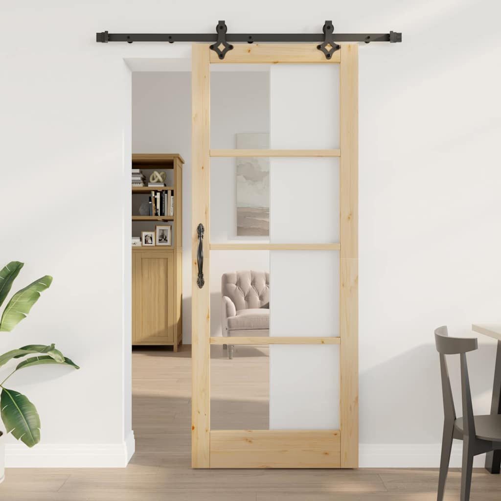 vidaXL Zimmertür Schiebetür mit Montageset - 83x211 cm - Massivholz Kiefer