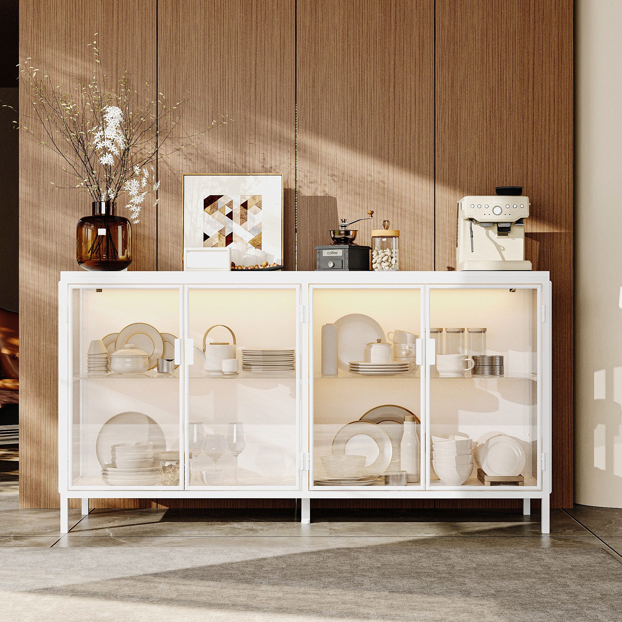 FUFU&GAGA Sideboard Glas-Sideboard, mit Beleuchtung 3 Farbe, 40 x 140 x 75 günstig online kaufen