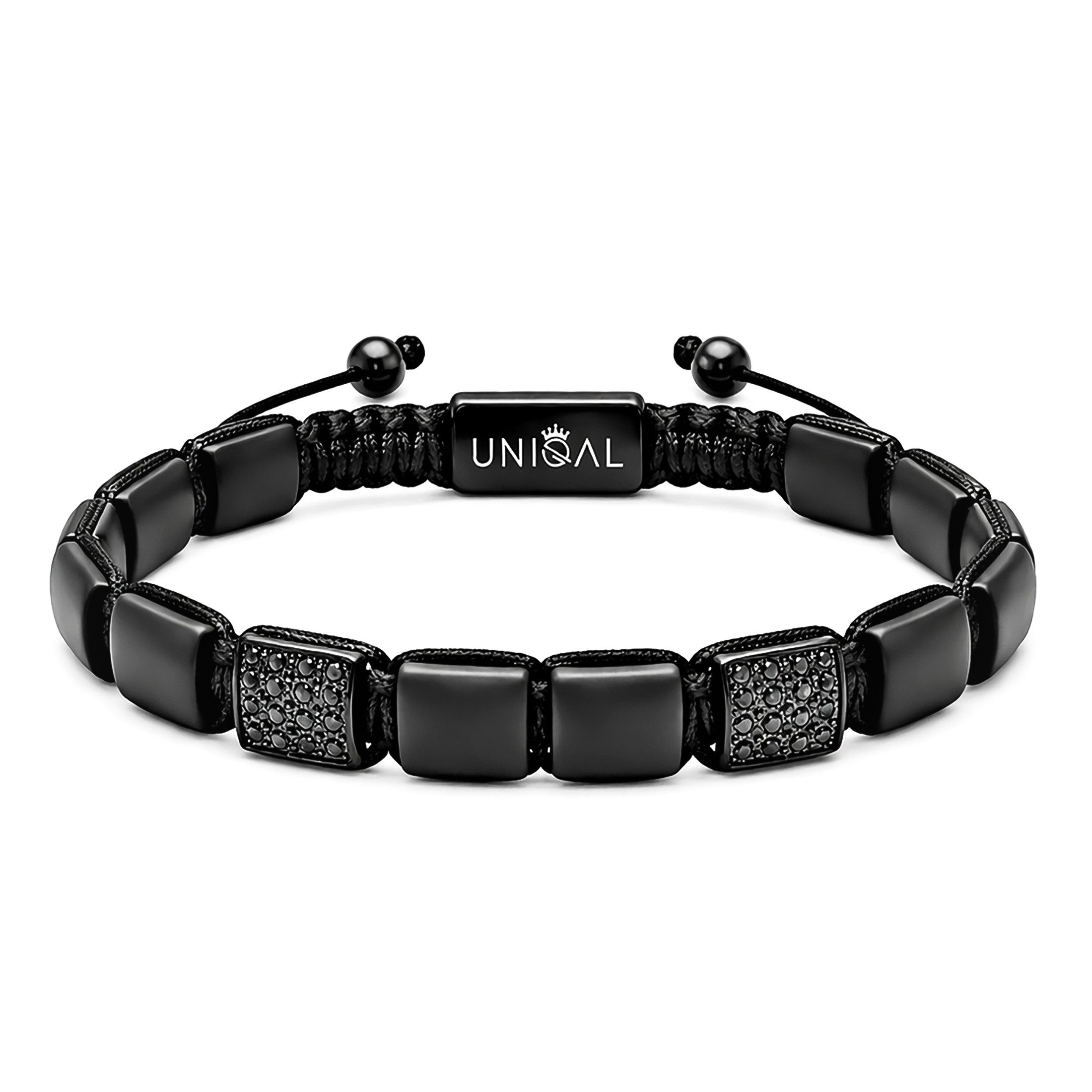 UNIQAL.de Armband Designer Herren verstellbar Naturstein & Zirkonia Premium (Herrenarmband mit Naturstein Platten und schwarzer Zirkonia, verstellbar, inkl. Schmuckverpackung), unisex, luxuriöse Optik, hochwertige Verarbeitung