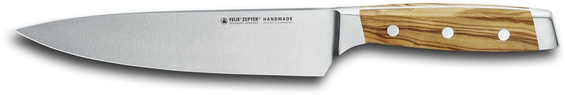 Felix Solingen Kochmesser First Class Wood, Handmade in Solingen, lebenslanger kostenloser Nachschleifservice