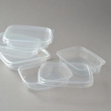 Einwegbecher 250 Stück Feinkostbecher mit Deckel, transparent, 125 ml eckig, PP, Servicebecher Dressingbecher Salatbox Salatschalen Saucenbecher