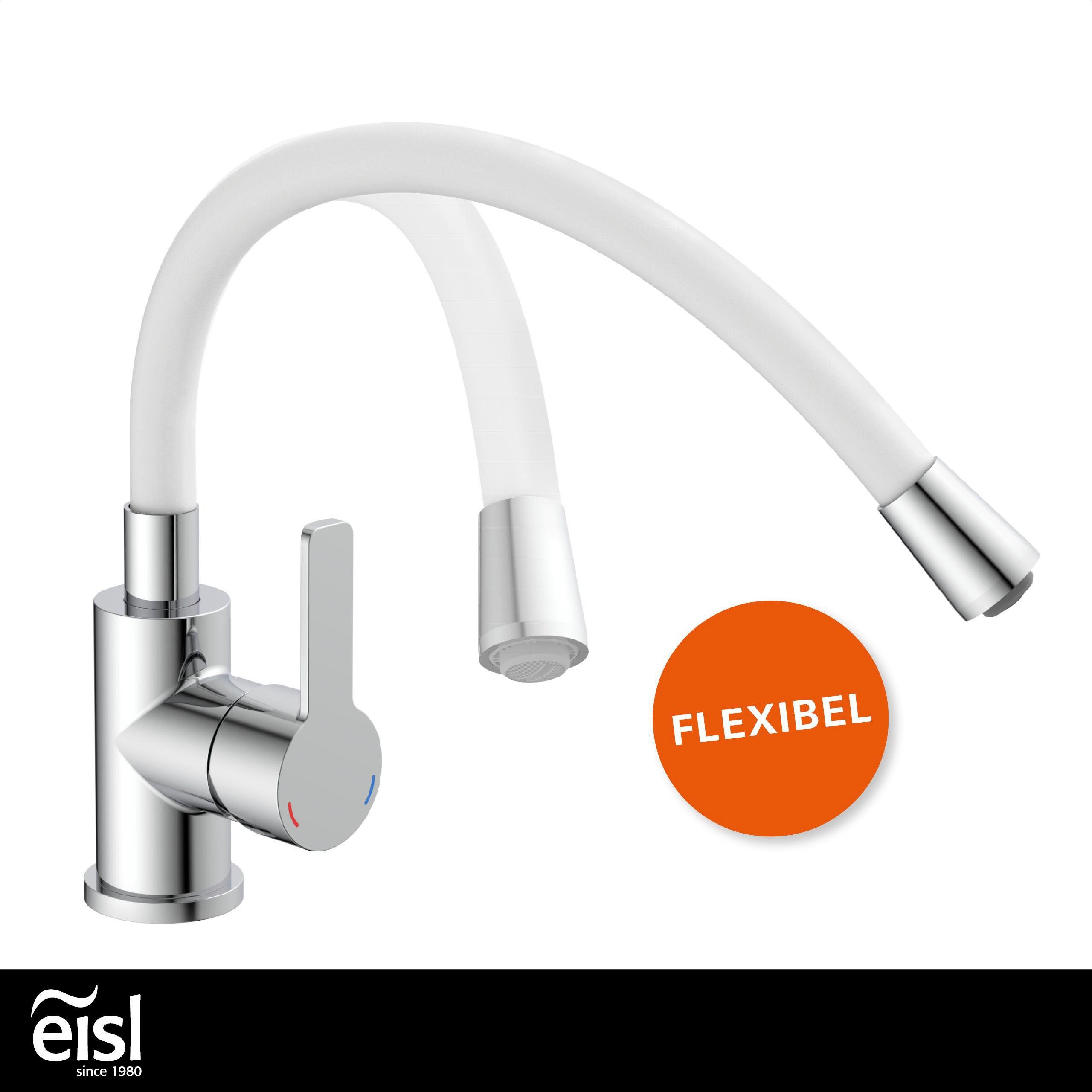 Eisl Waschtischarmatur Flexo energiesparender Wasserhahn, Mischbatterie Waschbecken, in Weiß/Chrom – Bild 5 von 5