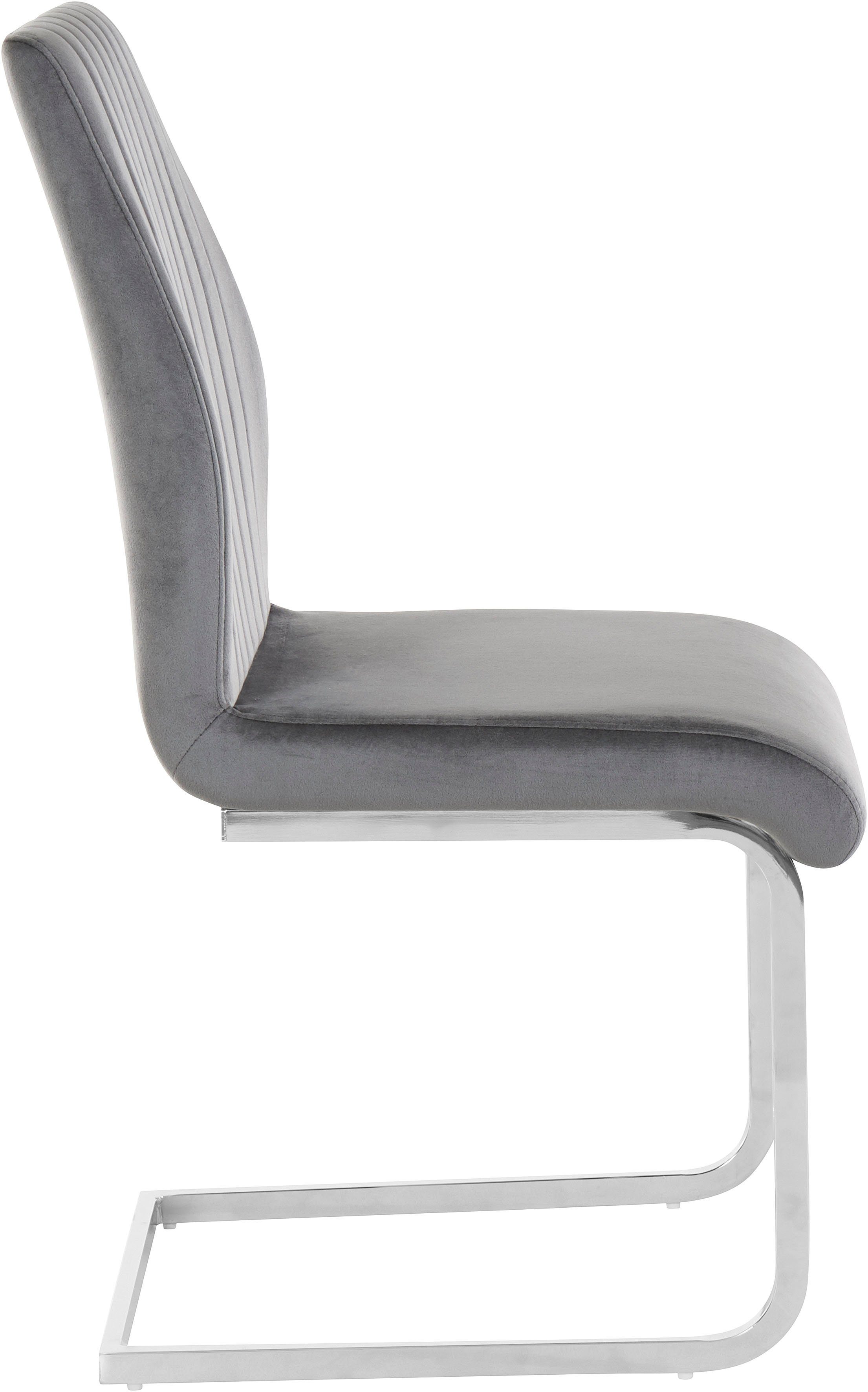 Leonique Esszimmerstuhl Mikael (2 50cm Nähten Rücken, Sitz grau Sitzhöhe vertikale | am und St), in mit Veloursstoff grau/chrom