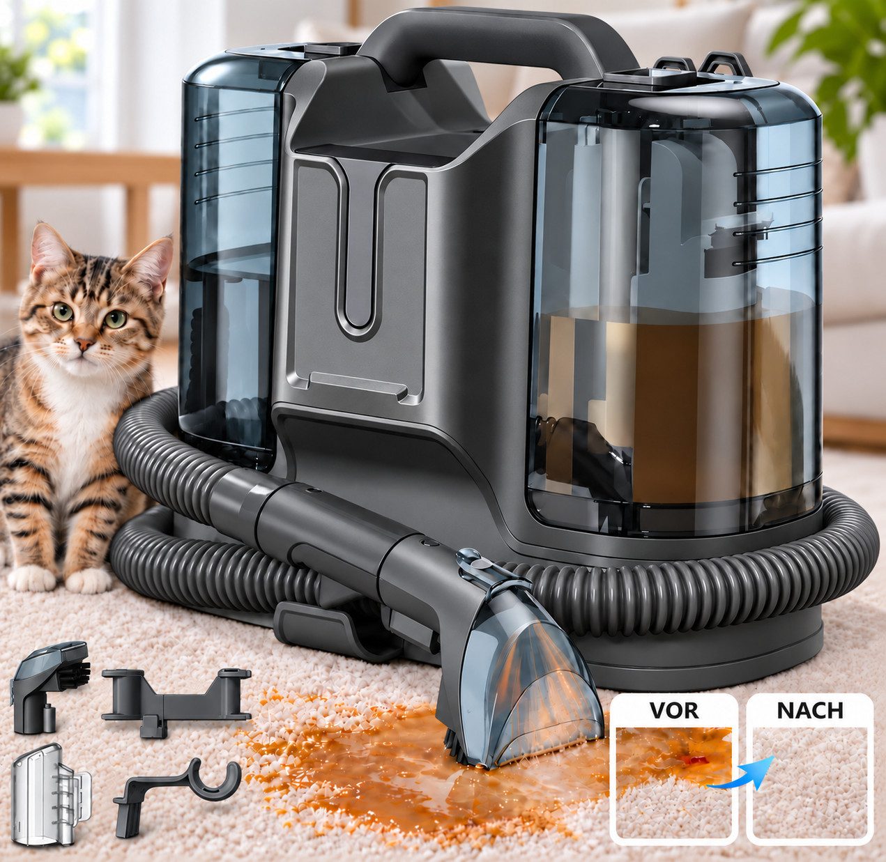 Luckice Teppichreinigungsgerät Polsterreiniger Gerät, Bodenschrubber, Nasssauger, Reinigungsmaschine, Geeignet für Sofas,Teppiche, …