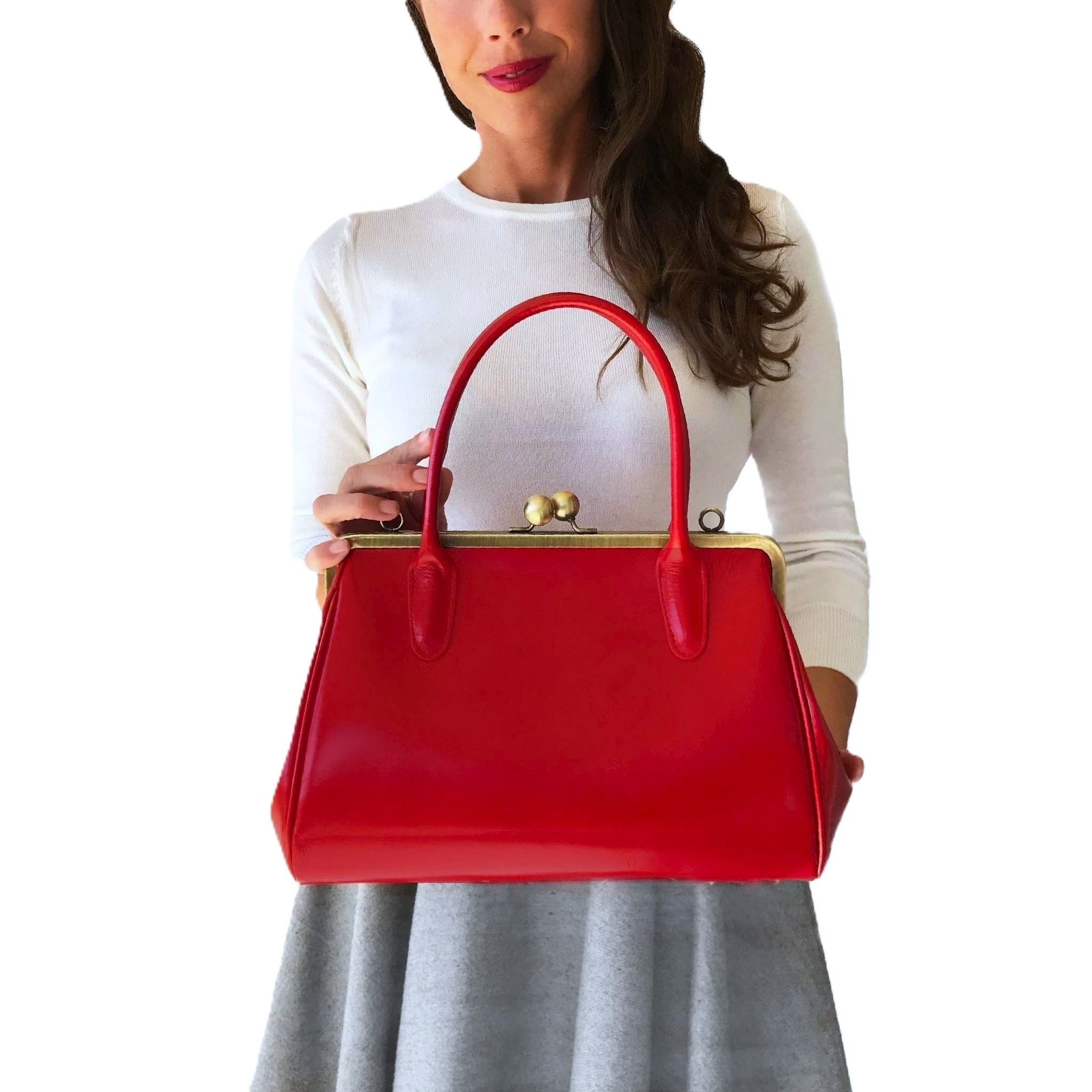 Taschenkinder Handtasche Henkeltasche Vintage Ledertasche "Sophie" Schultertasche, Echtes Leder