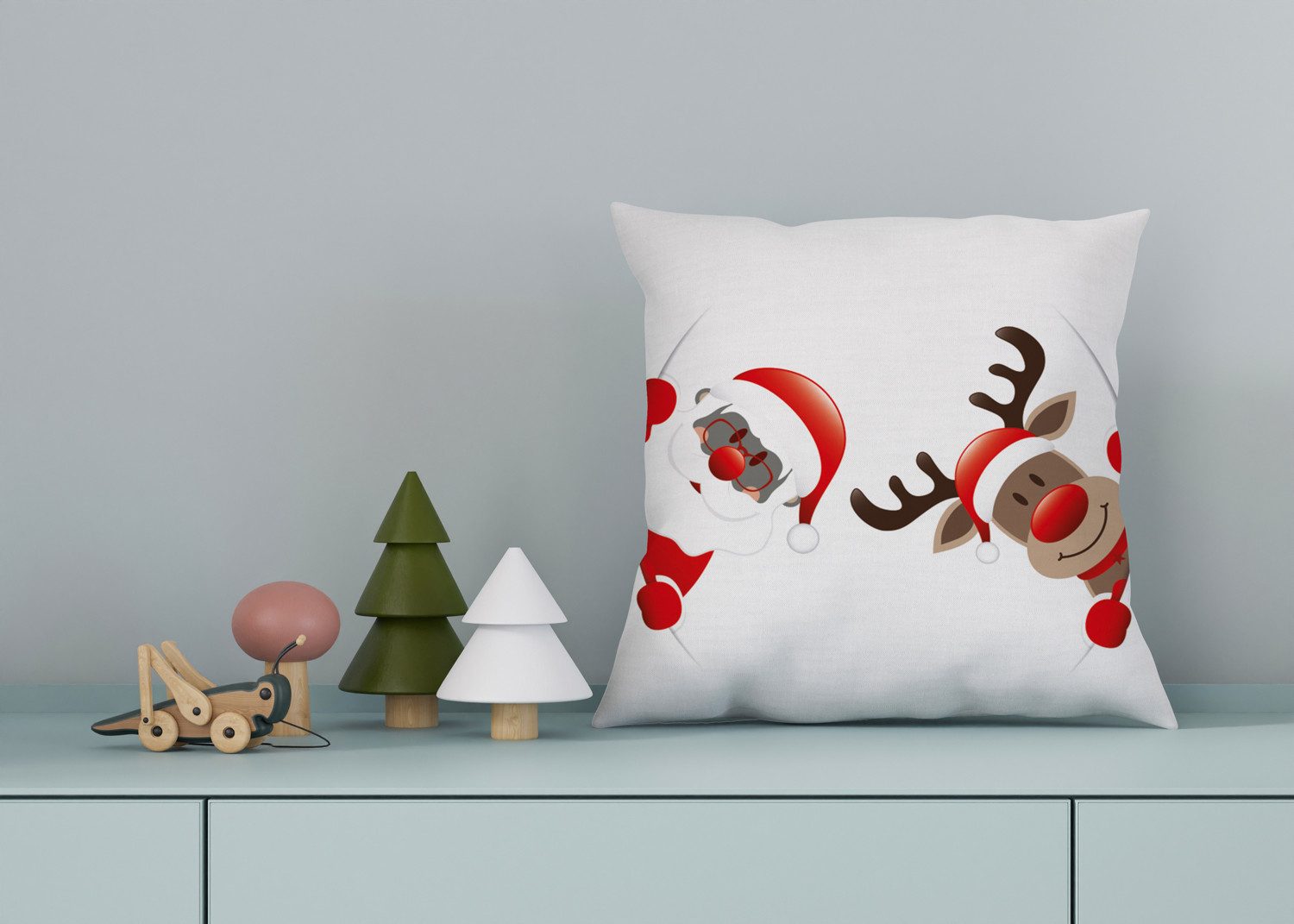 queence Dekokissen Santa, Kissenhülle,Weihnachtsmann,Rentier,Weihnachten,Festlich,Winterlich