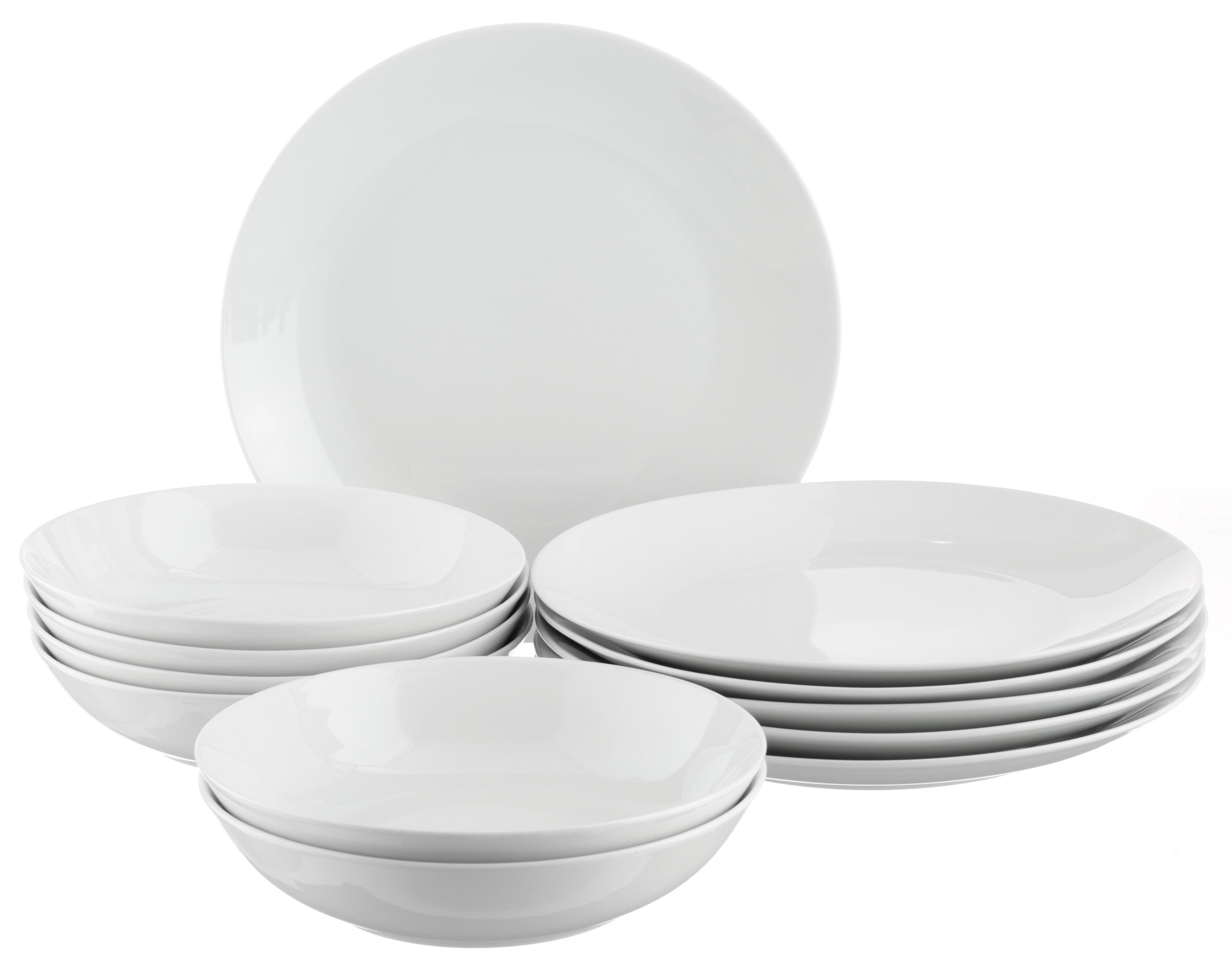 OTTO home Tafelservice Alff (12-tlg), 6 Personen, Porzellan, Teller Set, Geschirr-Set, harmonische, trendige Coupeform