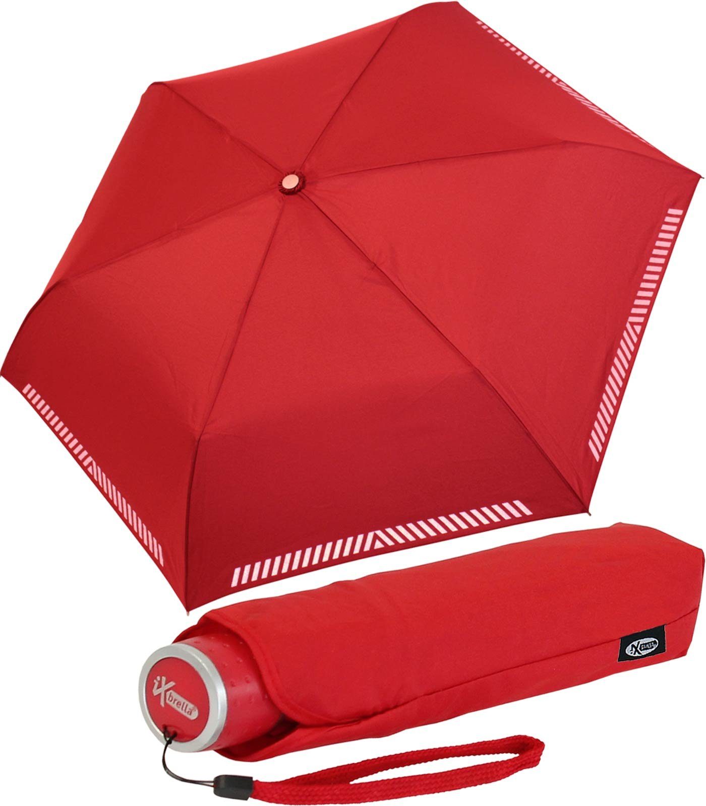 iX-brella Taschenregenschirm Mini Kinderschirm rot leicht, Reflex Safety reflektierend extra