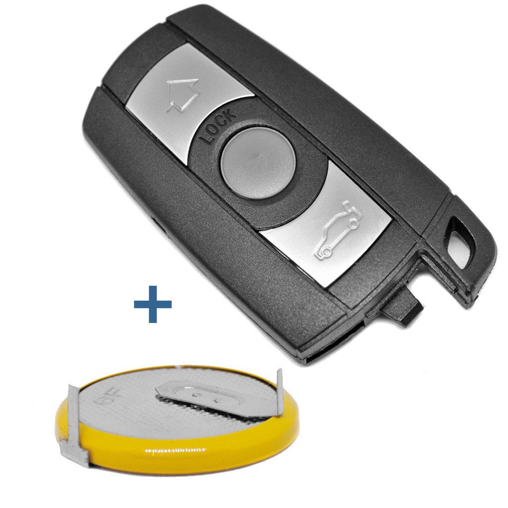 mt-key Auto Schlüssel Smartkey 3 Tasten Ersatz Gehäuse + 1x LIR2025 Knopfzelle, LIR2025 (3,6 V), für BMW 1er 3er 5er 6er X1 X5 X6 Z4 ab 2006 Funk Fernbedienung