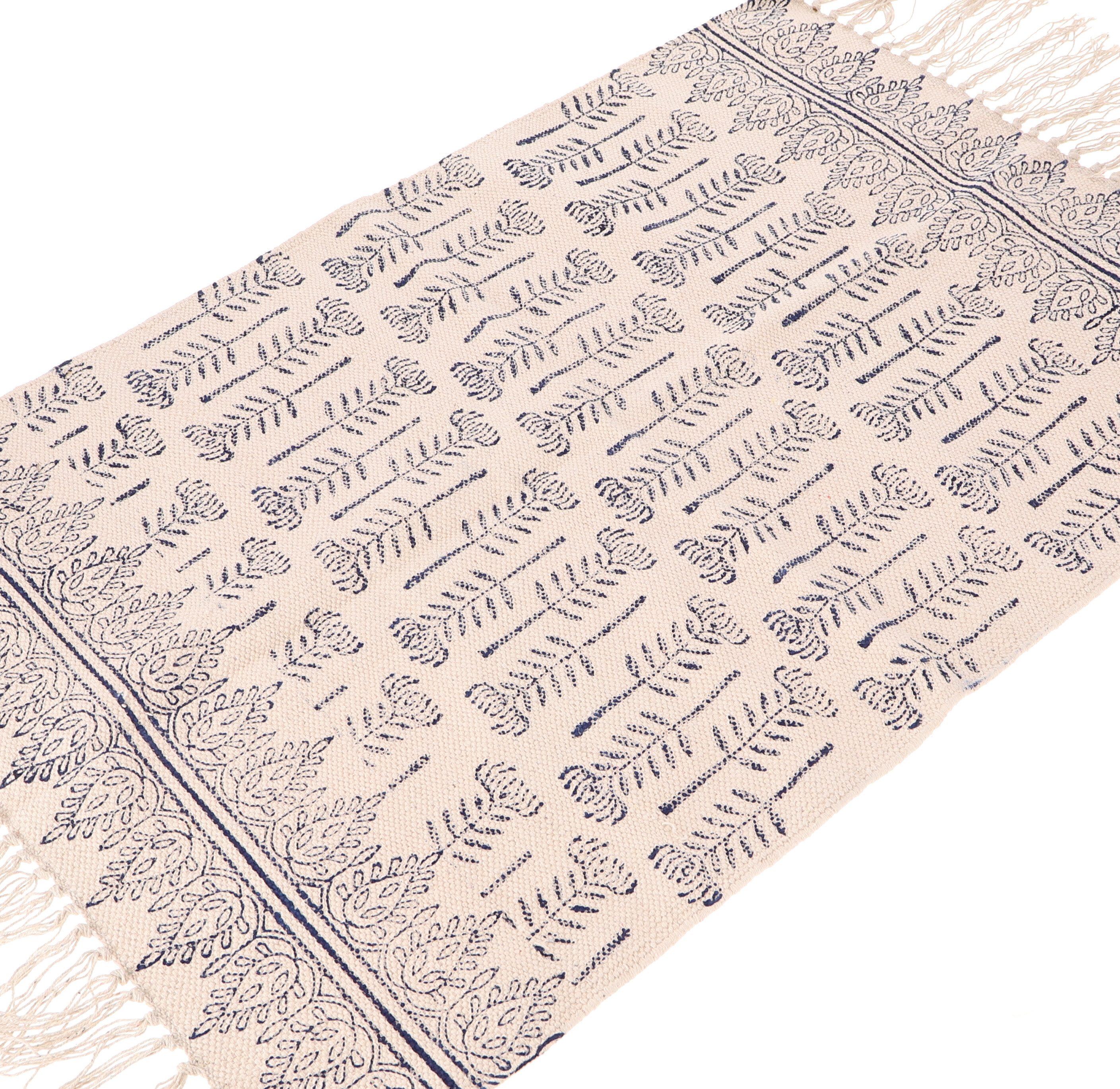 Guru-Shop Teppich Handgewebter Blockdruck Teppich 95*65 cm,.., Höhe: 95 mm