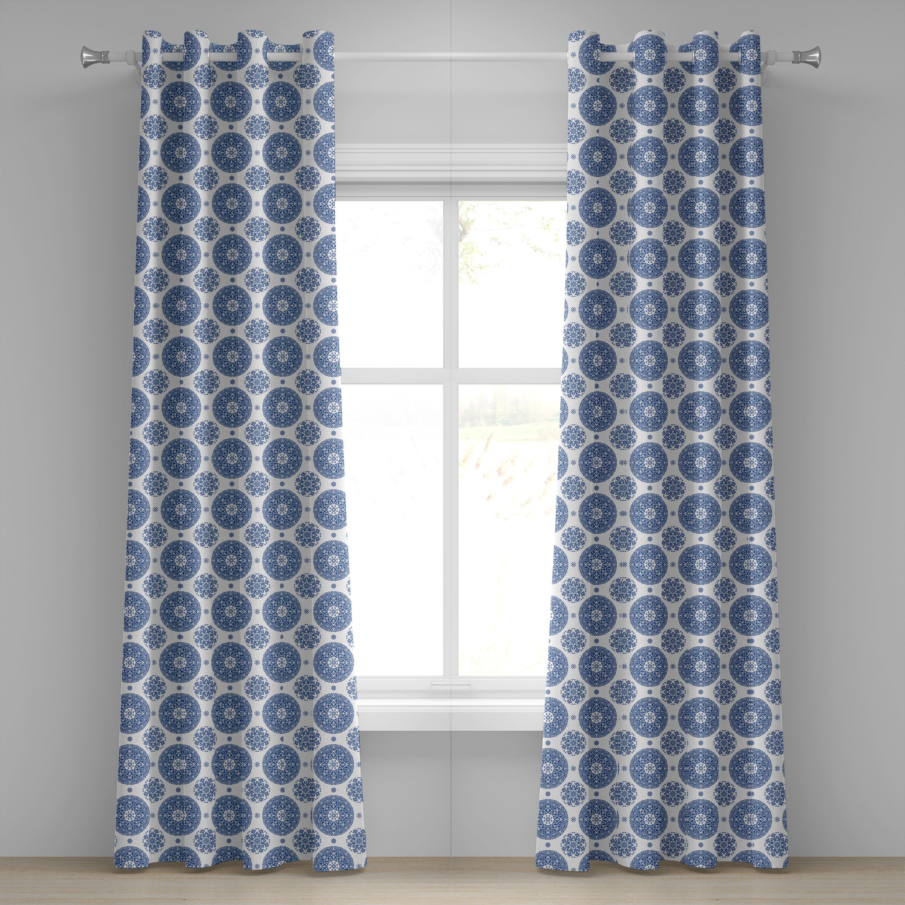 Gardine Dekorative 2-Panel-Fenstervorhänge für Schlafzimmer Wohnzimmer, Abakuhaus, Paisley Vintage Französisch Blau