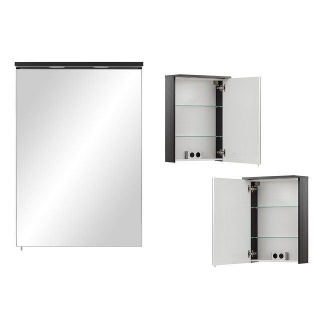Lomadox Spiegelschrank SARAY-80 Badezimmer inkl. LED Beleuchtung in schwarz, B/H/T: 50,5/72,5/16 cm