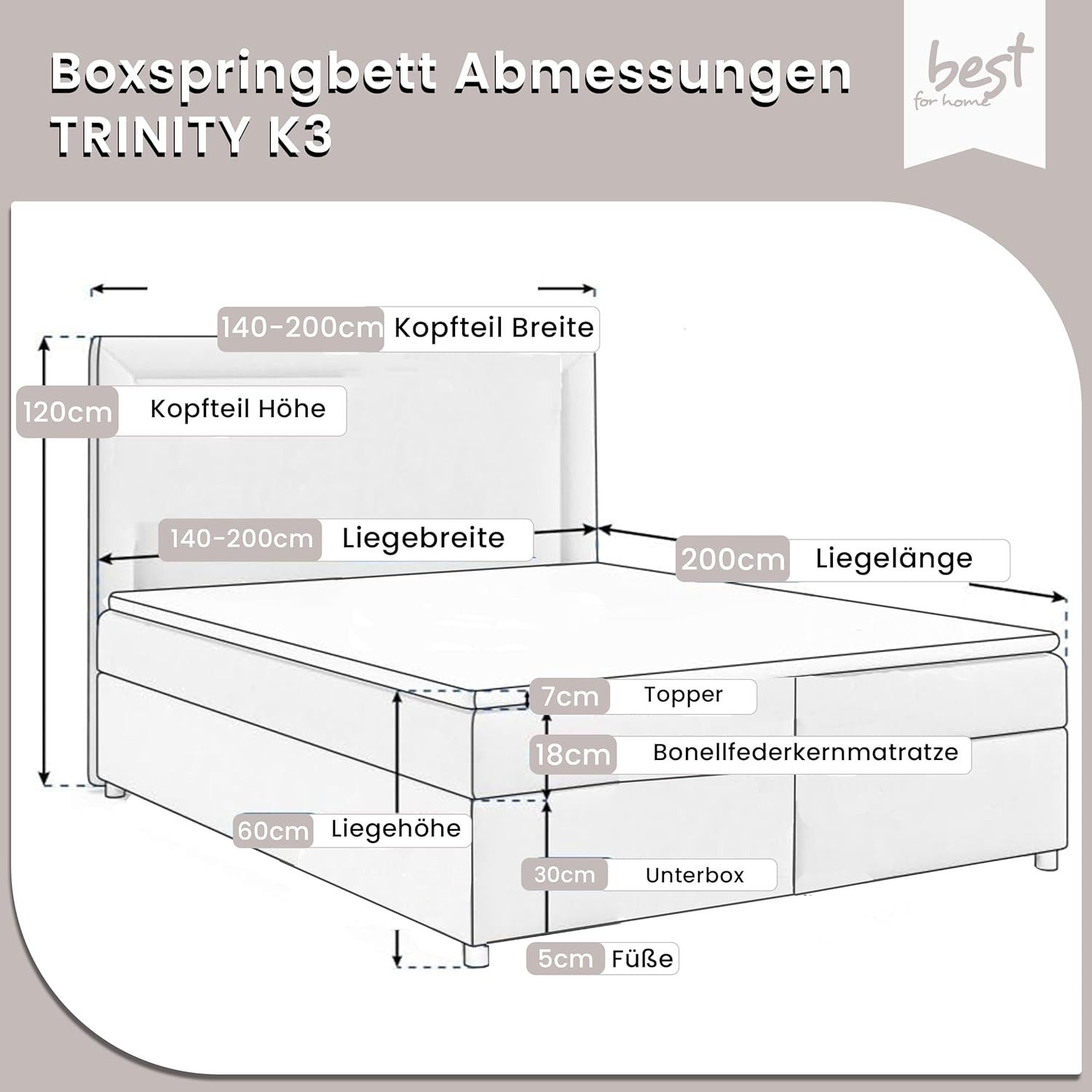 Best for Home Boxspringbett Boxspringbett Trinity K-3 mit Bettkasten & Topp günstig online kaufen