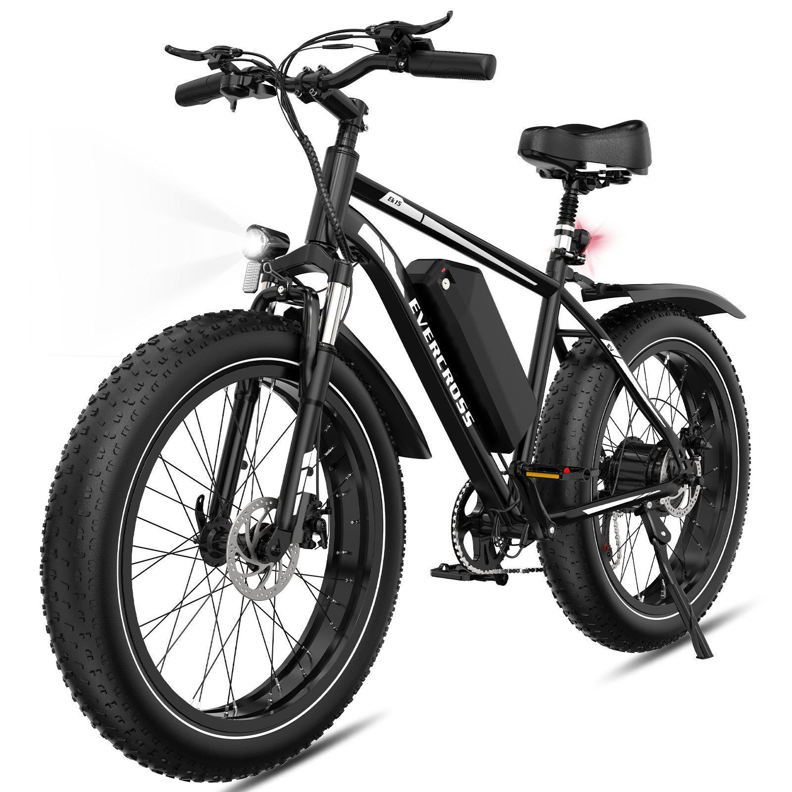 EVERCROSS TECH E-Bike Mountainbike 26*4,0 Zoll Elektrofahrrad mit 48V 15,6Ah Akku,60-120km, 7 Gang, Heckmotor, 748,8 Wh, 7 Gang shimano, 250W, Pedelec mit 2 Stoßdämpfer, APP