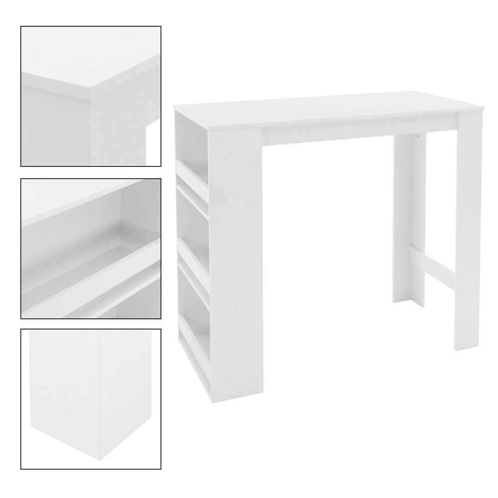 ML-DESIGN Bartisch Bistrotisch mit 3 Ablageflächen aus Holz Bartheke Küchenthe, Küchenbar Weiß Küchenbartisch Bartresen Schreibtisch Loungetisch