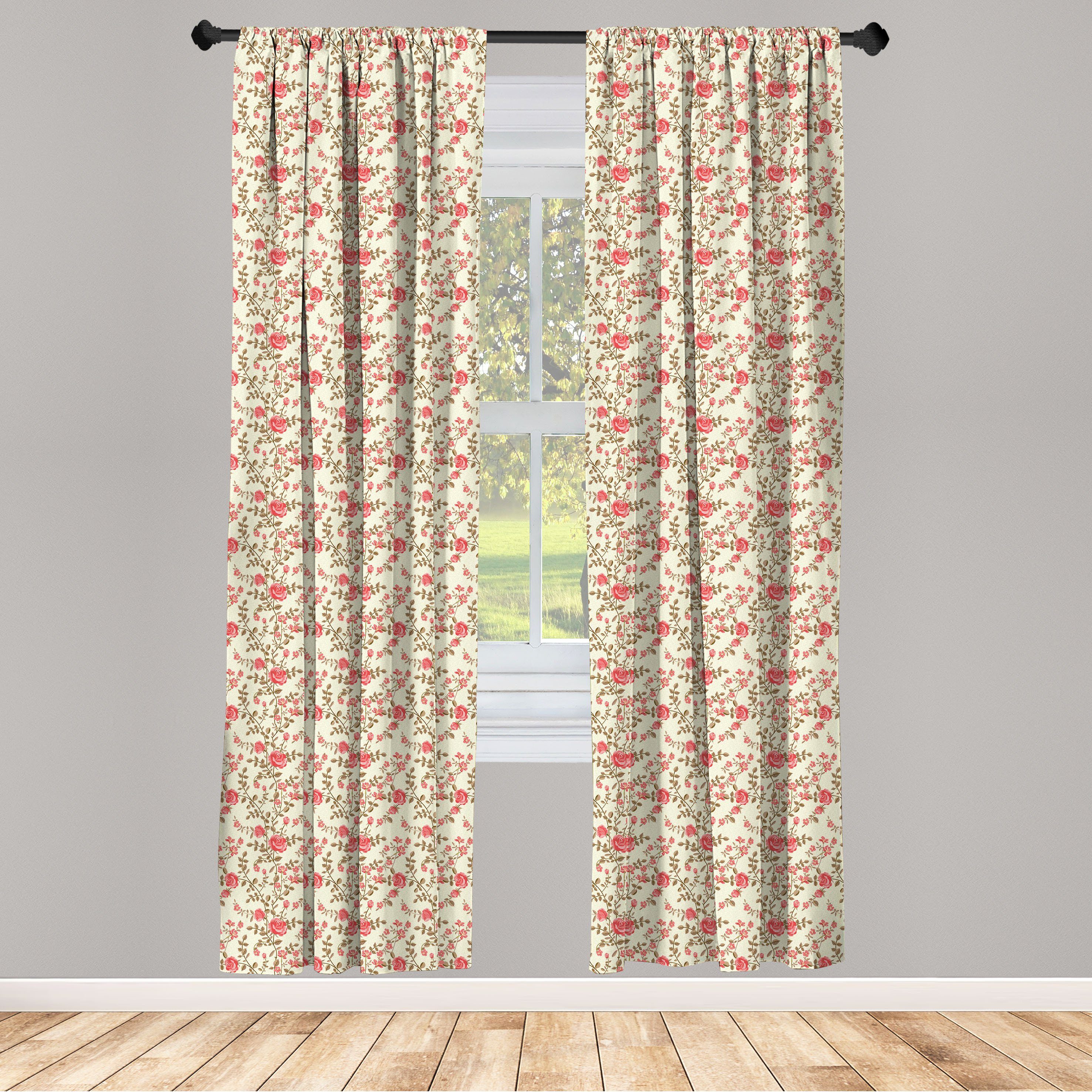 Gardine Vorhang für Wohnzimmer Schlafzimmer Dekor, Abakuhaus, Microfaser, Rose Rustic Floral Classical