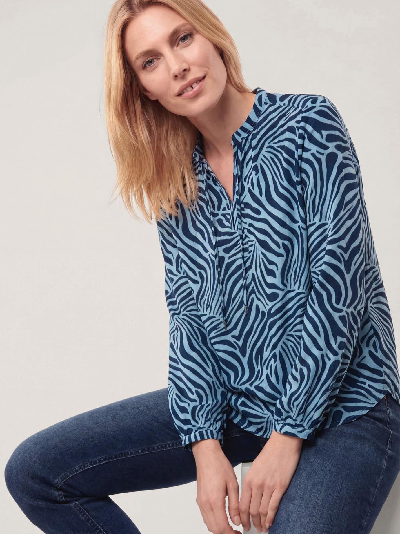 Walbusch Shirtbluse Damen Shirtbluse aus Baumwolle Stehkragen Langarm, modern, pflegeleicht, atmungsaktiv