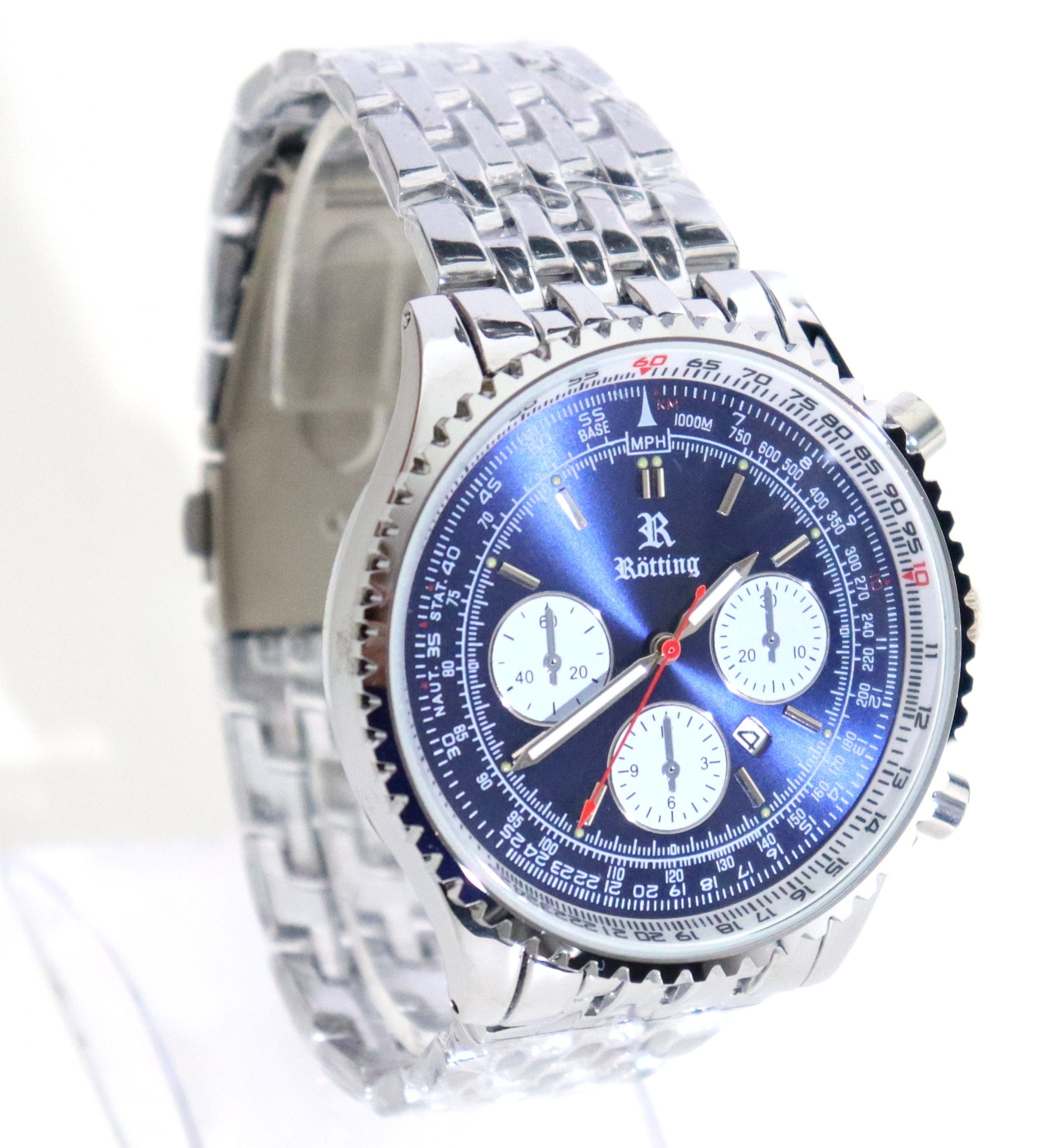Rötting Design Quarzuhr Herrenuhr Quarz blaues Ziffernblatt in Flieger-Look günstig online kaufen