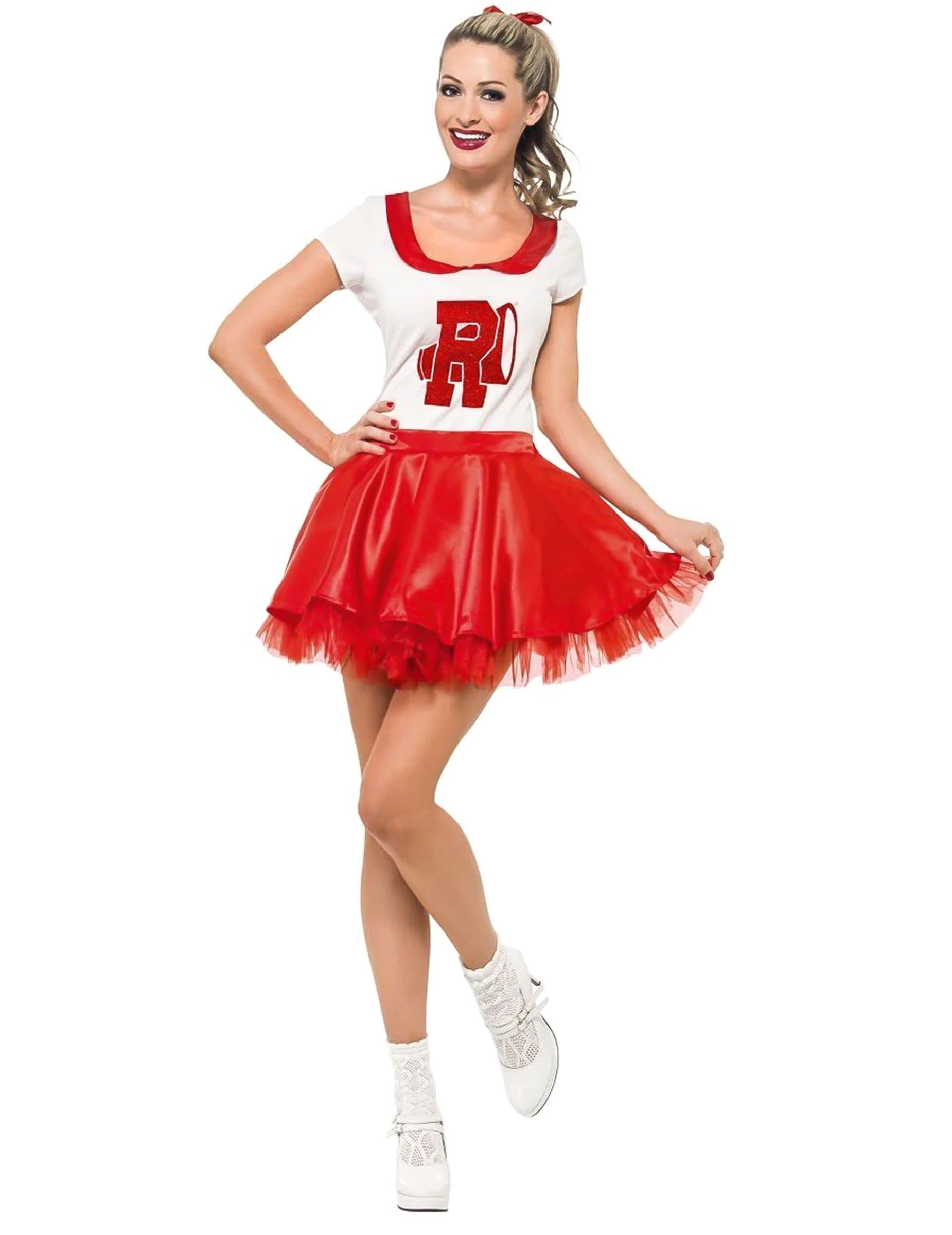 Smiffys Kostüm Grease-Kostüm für Damen Cheerleader Sandy-Kostüm rot-weiss