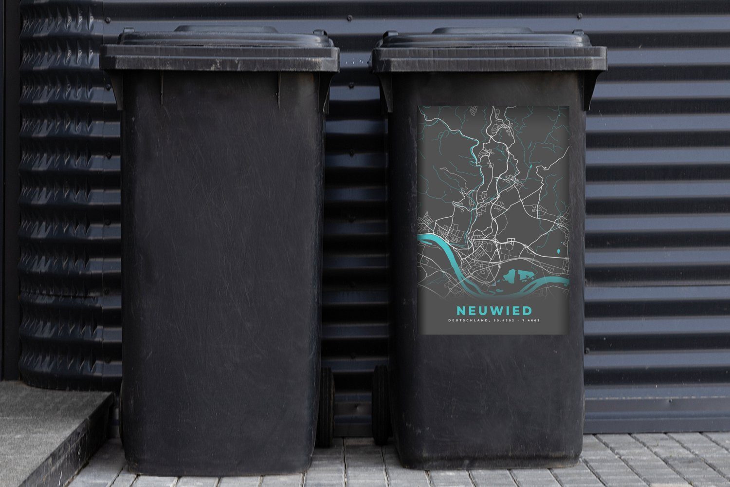 Mülleimer-aufkleber, Blau - Mülltonne, Sticker, Deutschland Stadtplan Wandsticker Container, - Neuwied MuchoWow - St), (1 Karte - Abfalbehälter