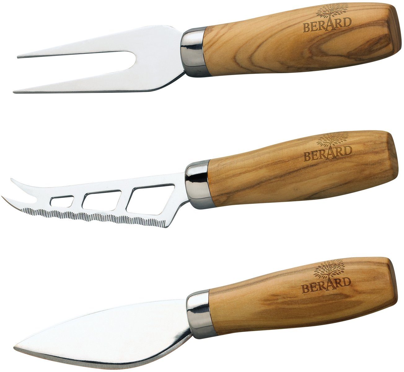 BERARD FRANCE 1892 Messer-Set (Set, 3-tlg), für Käse, hochwertige Edelstahlklingen mit Olivenholzgriff