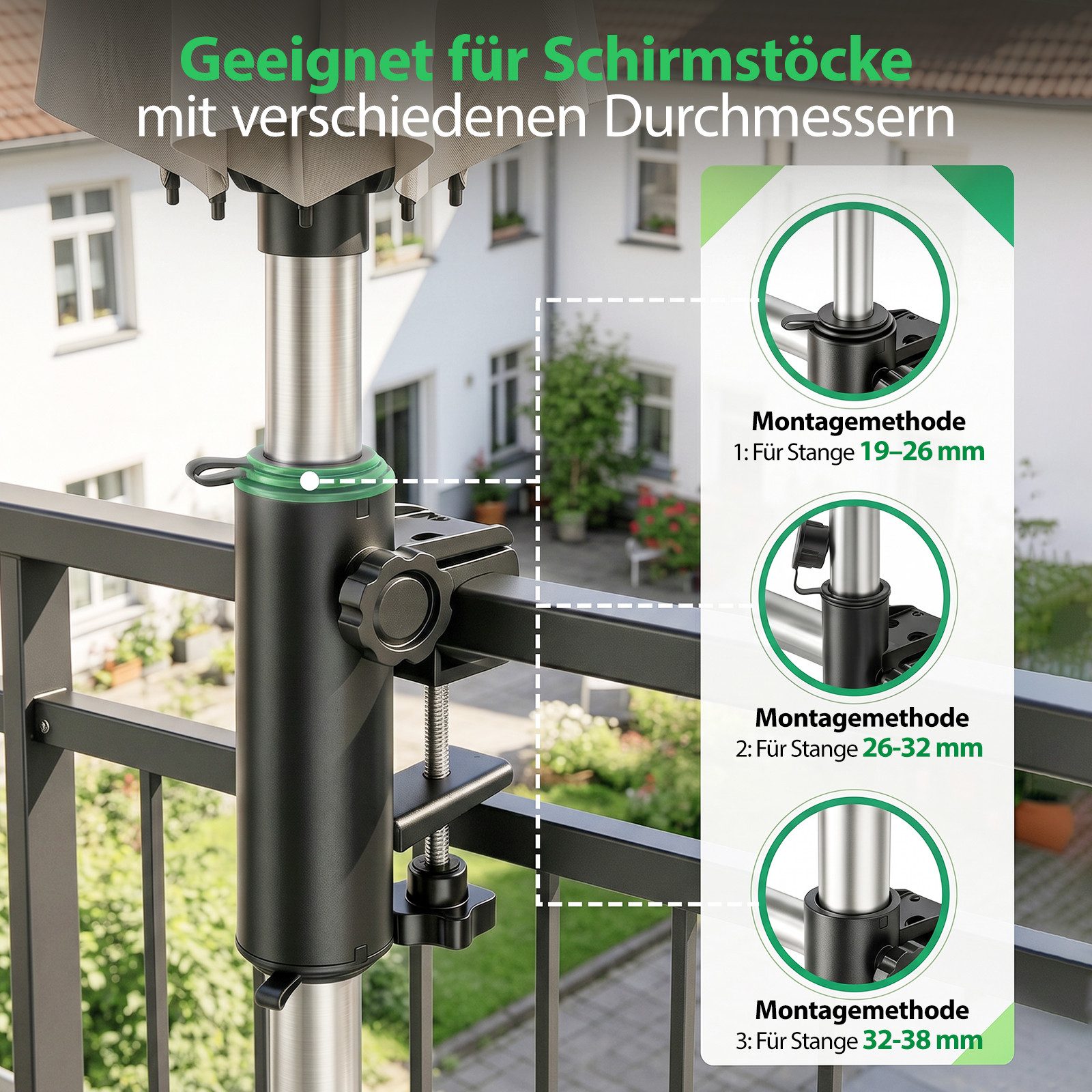 Sekey Balkonklammer Schirmhalter Sonnenschirmhalter Halterung für Sonnenschirme – Bild 3 von 5